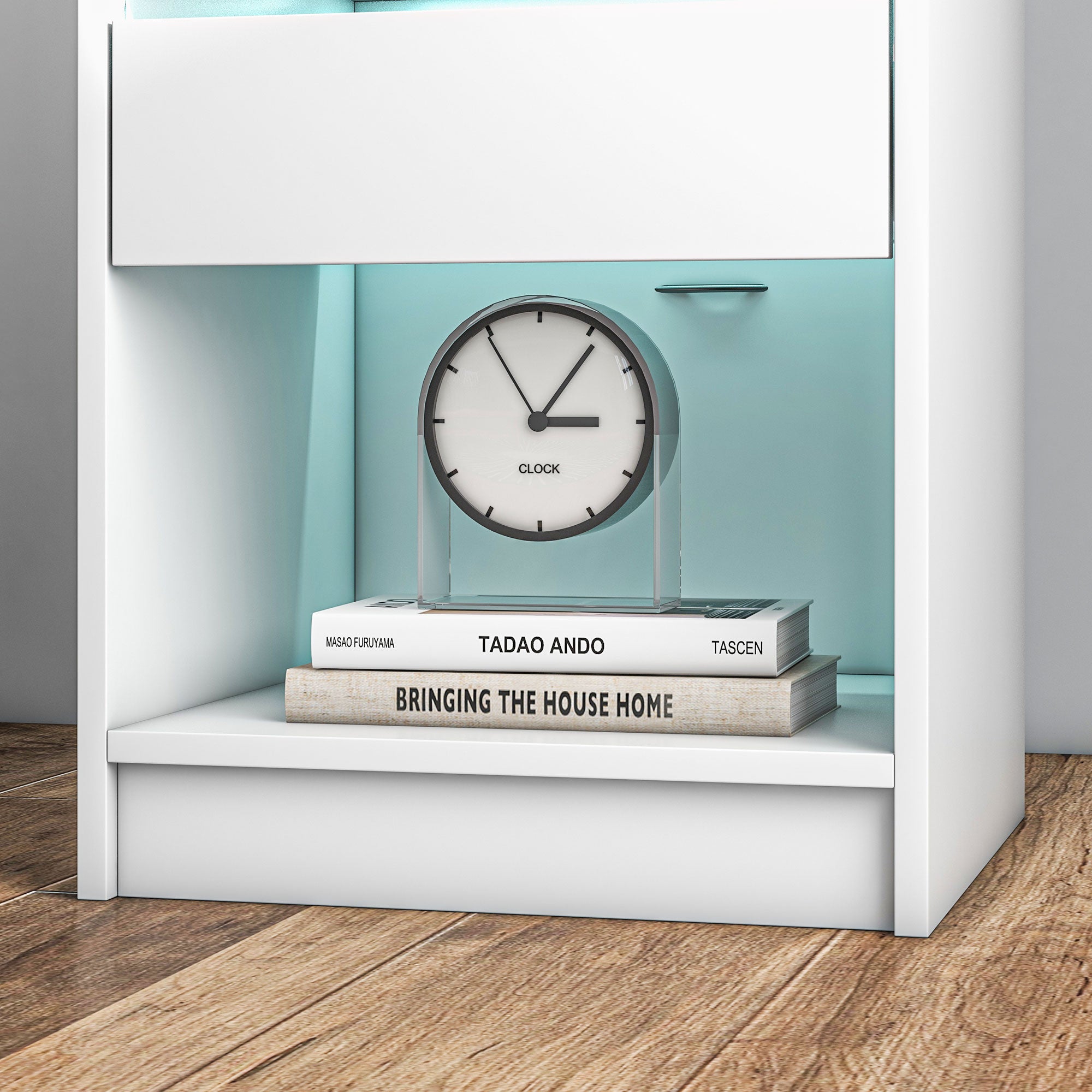 Bedside Table Nightstand with LED Lights, Drawer, Shelf, Charging Station, USB Ports, and Remote Control 40x40x58 cm White