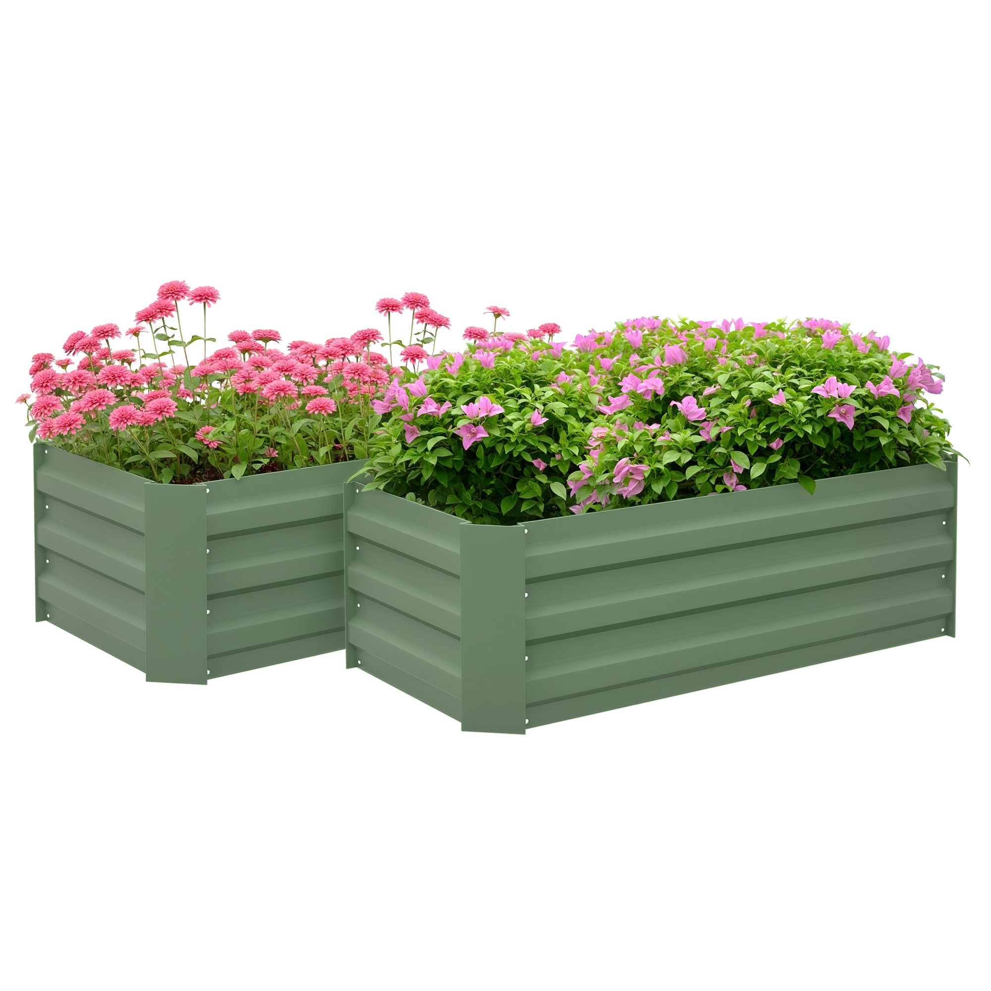 Set of 2 Rectangular Raised Garden Planters 100L x 50W x 30H cm - Green Corrugated Steel