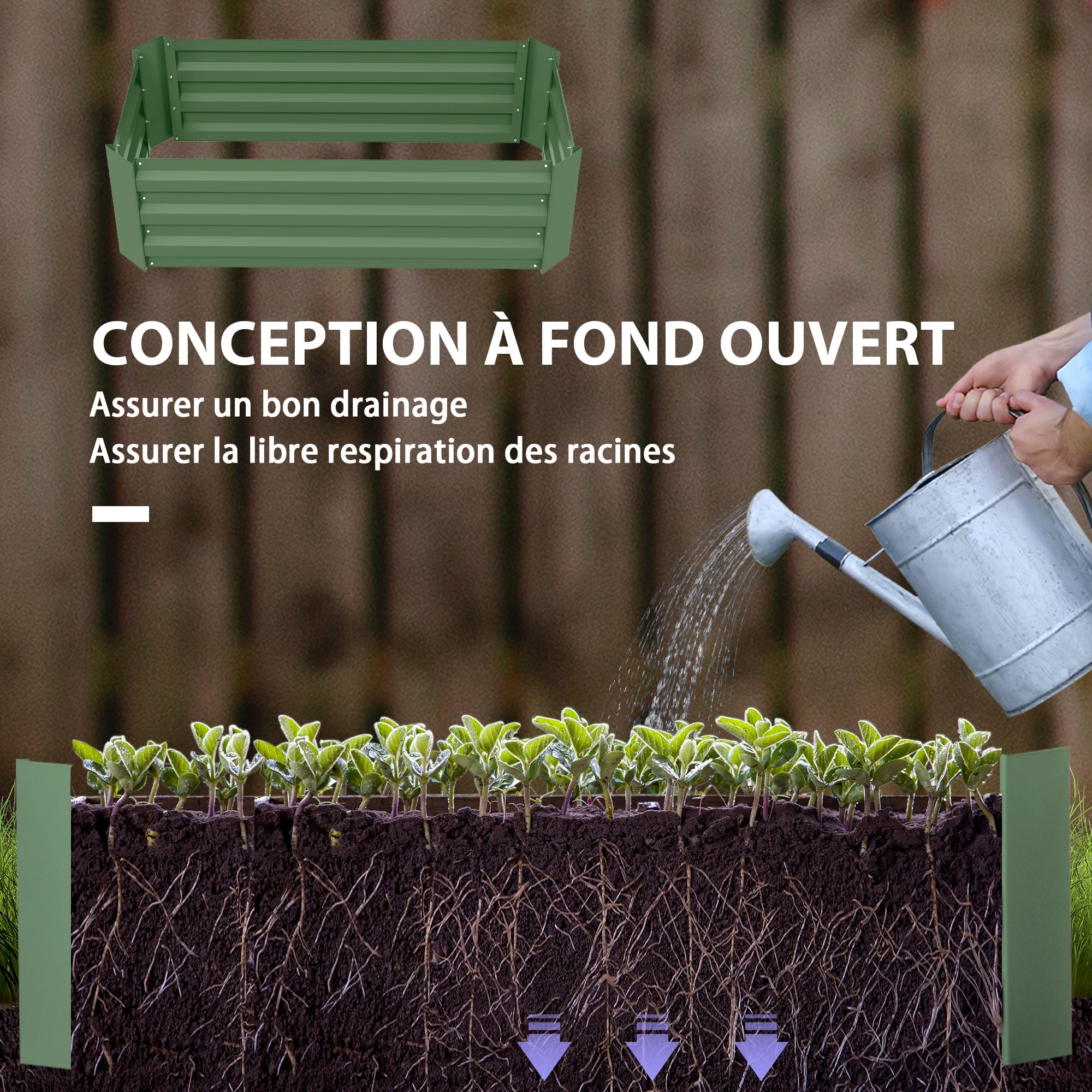 Set of 2 Rectangular Raised Garden Planters 100L x 50W x 30H cm - Green Corrugated Steel