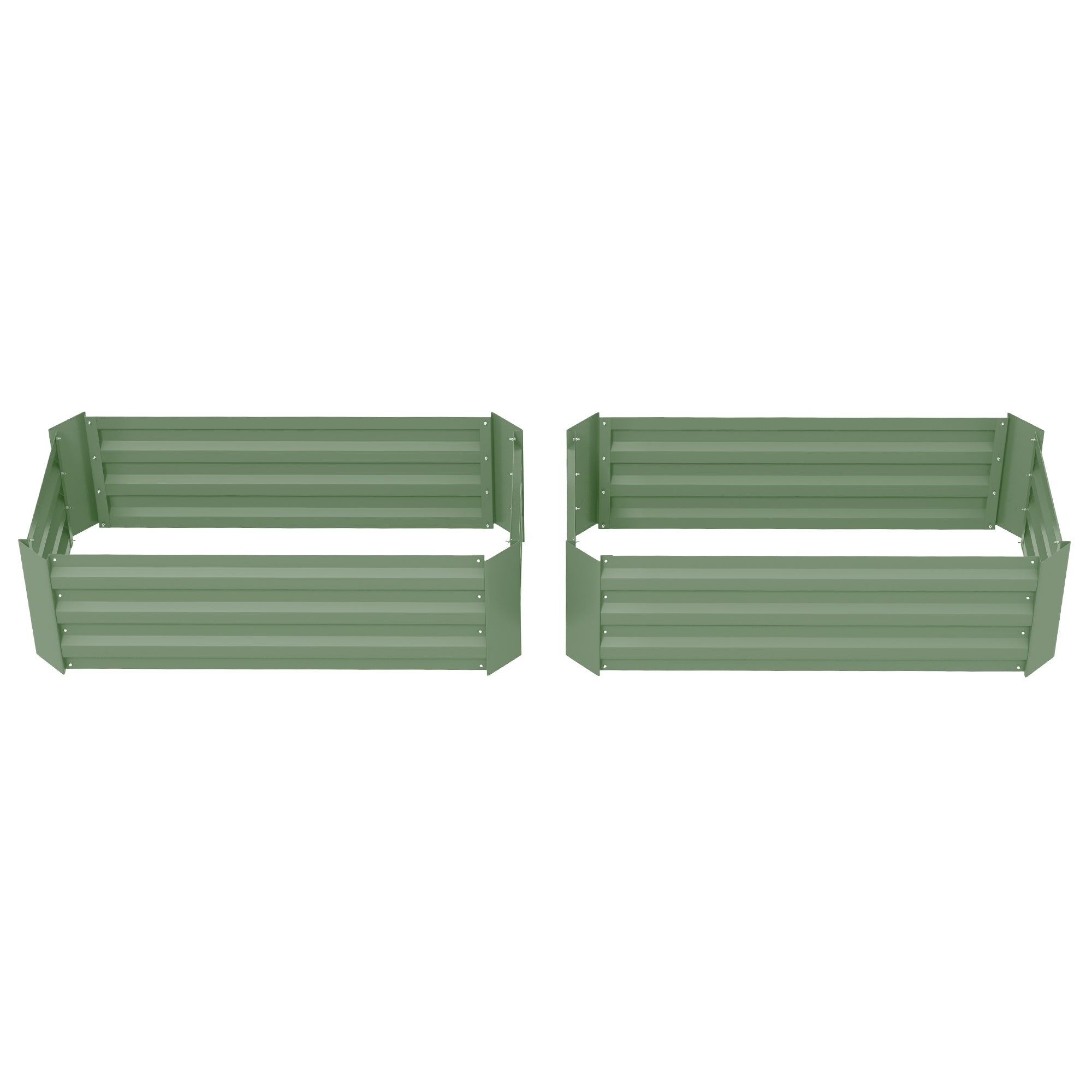 Set of 2 Rectangular Raised Garden Planters 100L x 50W x 30H cm - Green Corrugated Steel