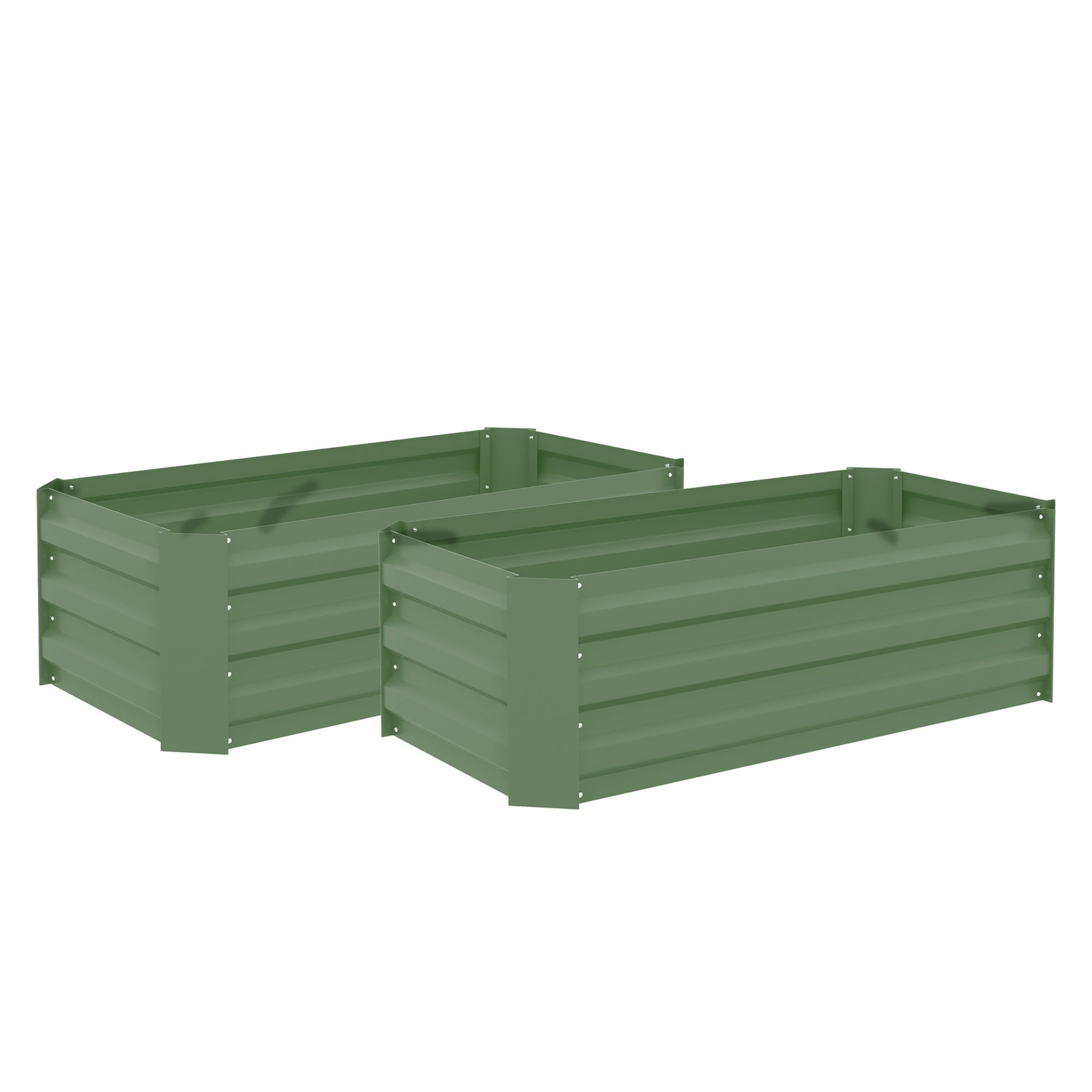 Set of 2 Rectangular Raised Garden Planters 100L x 50W x 30H cm - Green Corrugated Steel