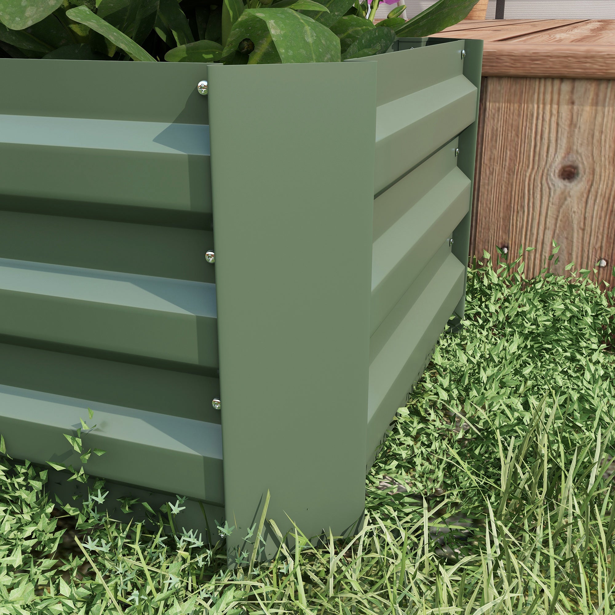 Set of 2 Rectangular Raised Garden Planters 100L x 50W x 30H cm - Green Corrugated Steel