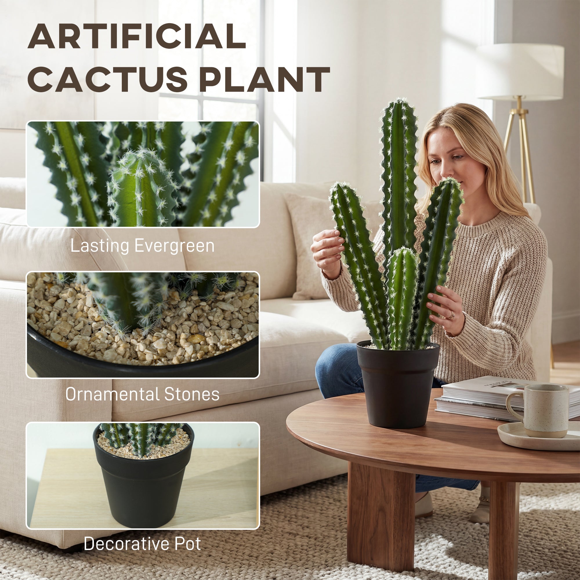 Artificial Cactus Plant, 21 in (53 cm) — Potted Faux Column Cactus with Realistic Look for Home, Office, Housewarming Gift, Décor