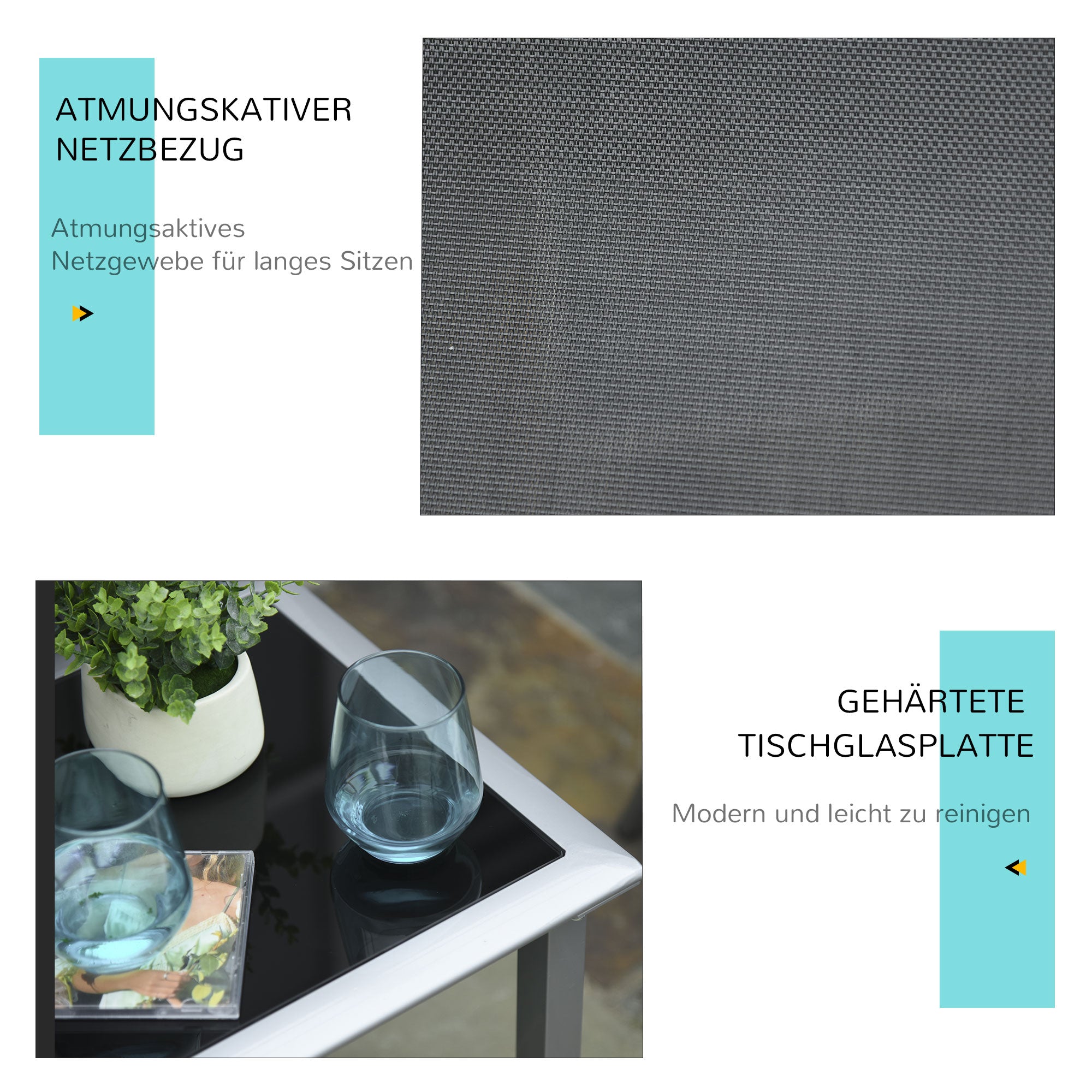 Garden Sun Lounger Set Metal Mesh 3-Piece Sun Lounger with Tea Table Garden Furniture Set with 2 Sun Loungers, 1 Side Table Patio Seating Group for Garden, Balcony 59W x 169D x 66H cm Black+Silver