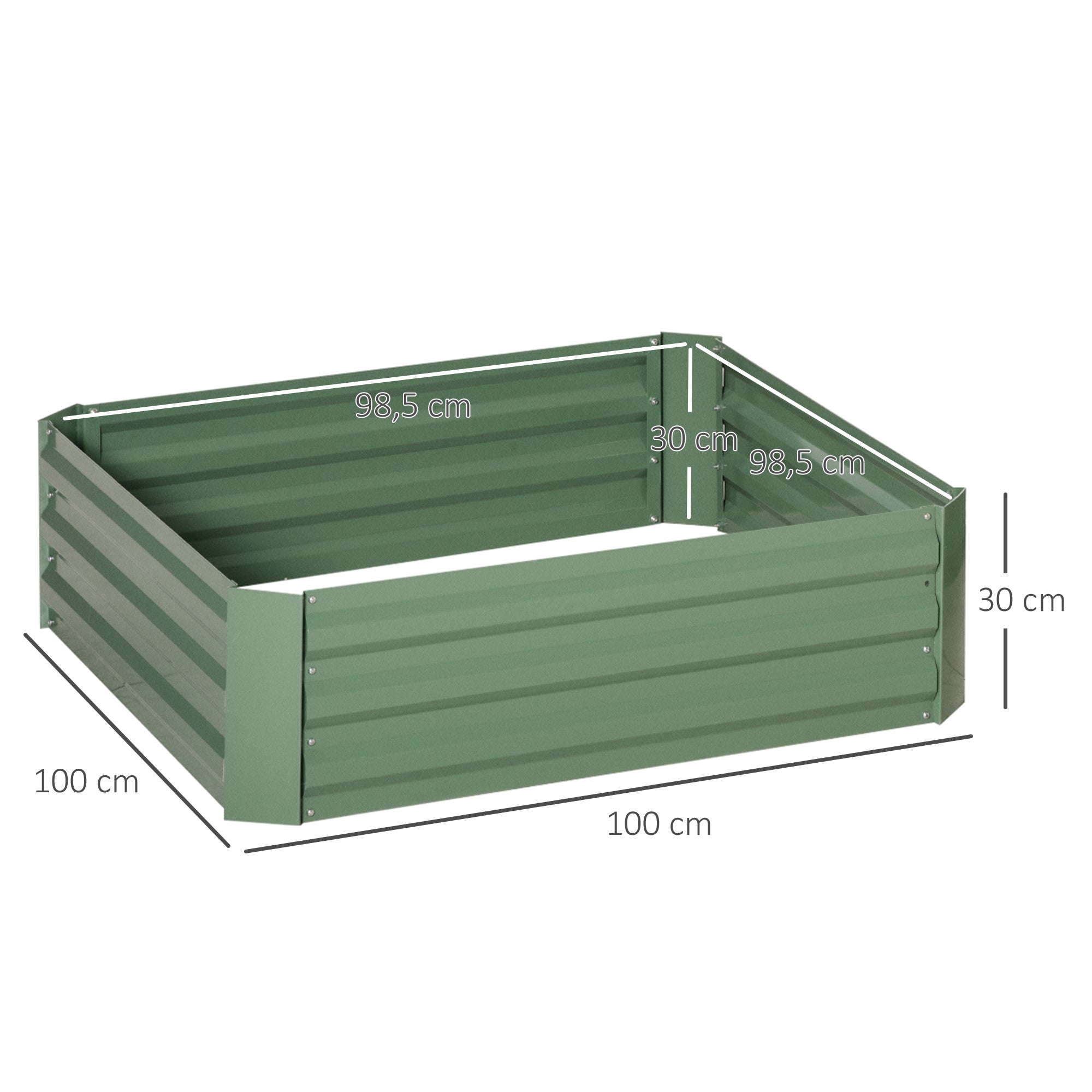 Raised Garden Bed Set, 2-Piece Garden Bed, Planter Box, Flower Box, Plant Pot, Flower Pot for Garden, Terrace, Galvanized Steel, Green, 100 x 100 x 30 cm