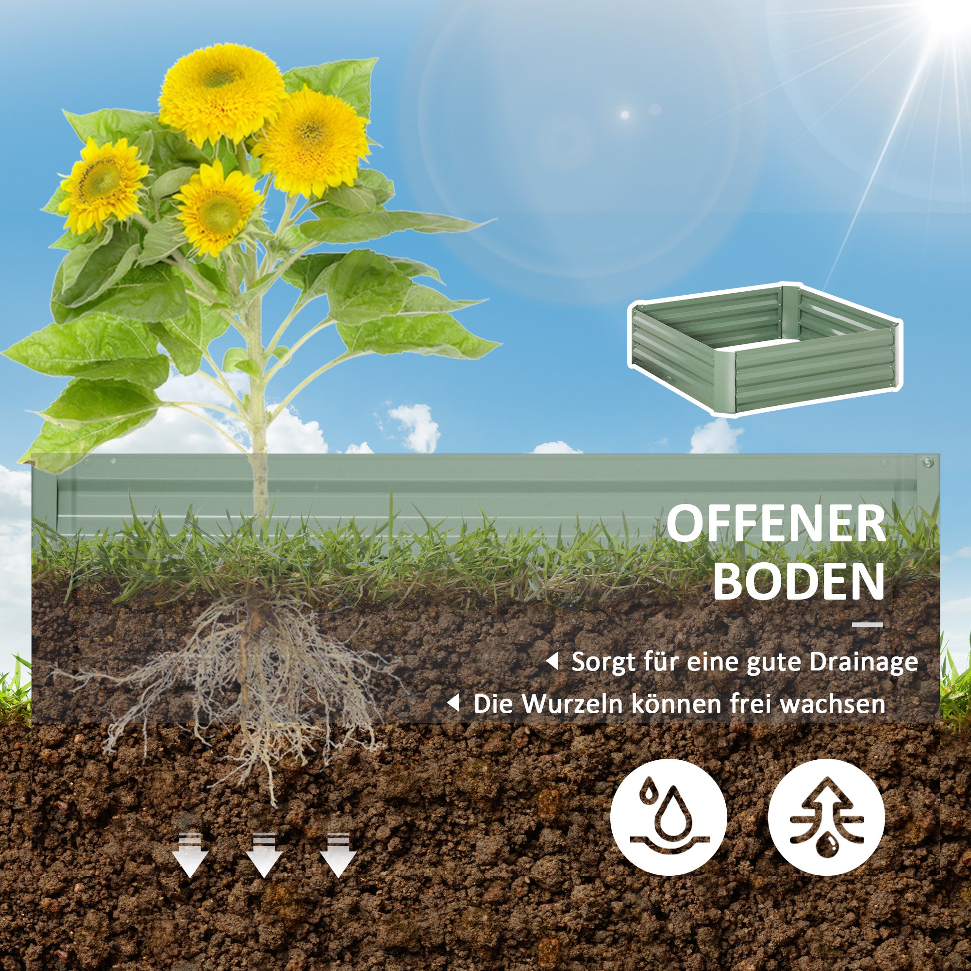 Raised Garden Bed Set, 2-Piece Garden Bed, Planter Box, Flower Box, Plant Pot, Flower Pot for Garden, Terrace, Galvanized Steel, Green, 100 x 100 x 30 cm