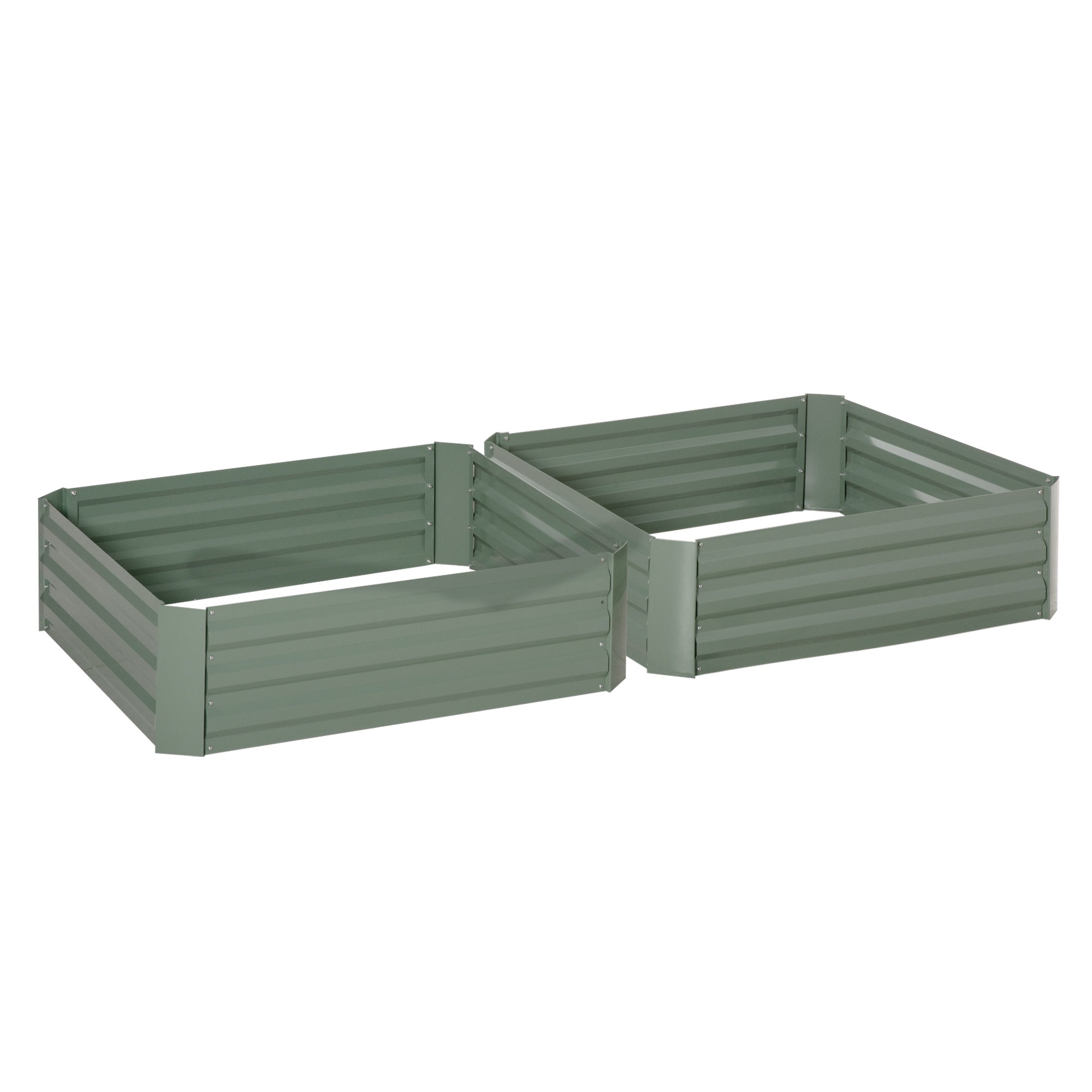 Raised Garden Bed Set, 2-Piece Garden Bed, Planter Box, Flower Box, Plant Pot, Flower Pot for Garden, Terrace, Galvanized Steel, Green, 100 x 100 x 30 cm