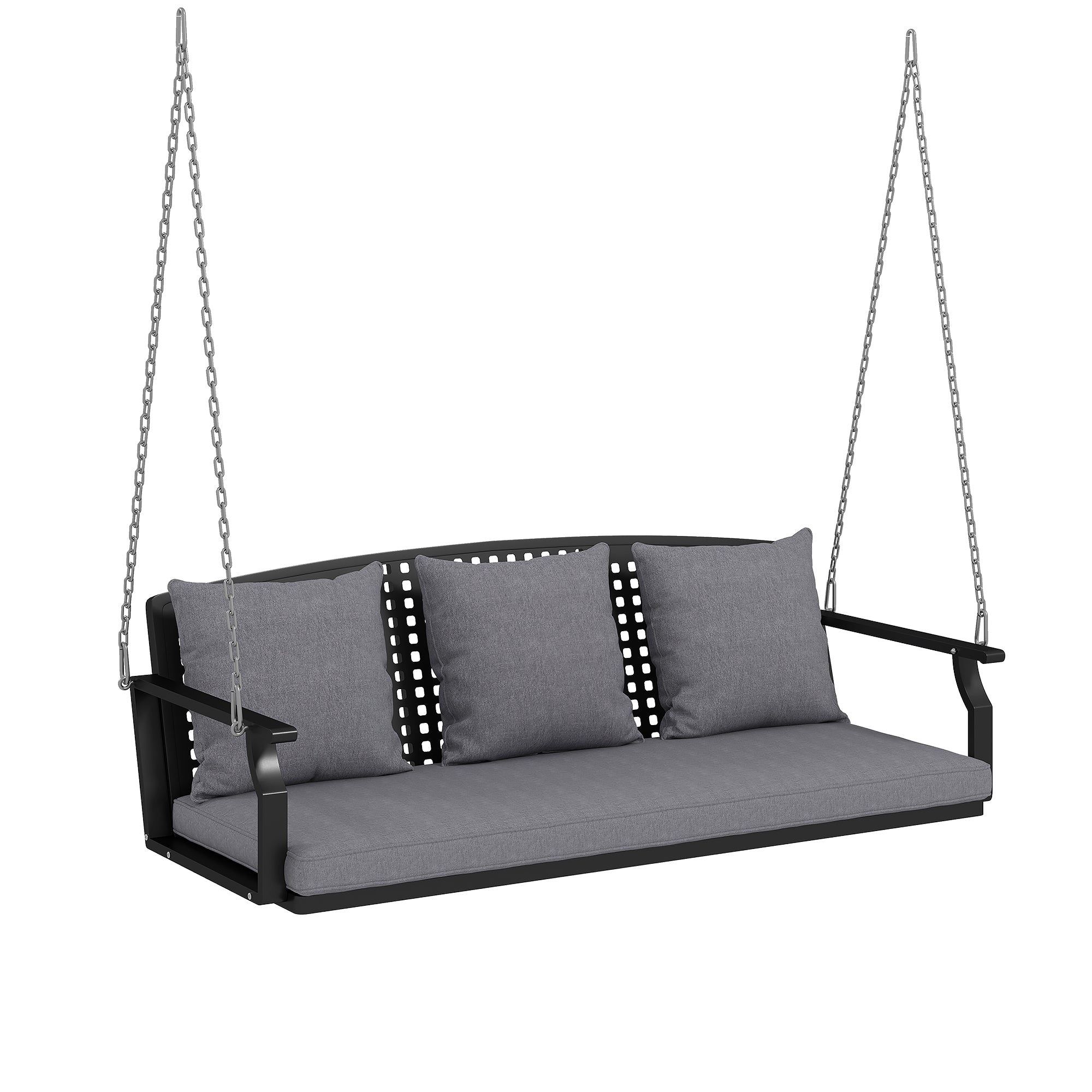 3-Seater Hanging Bench – Steel Porch Swing with 3 Back Cushions, Weather-Resistant, Holds up to 794 lb, Gray (60.6 x 26.0 x 20.1 in)