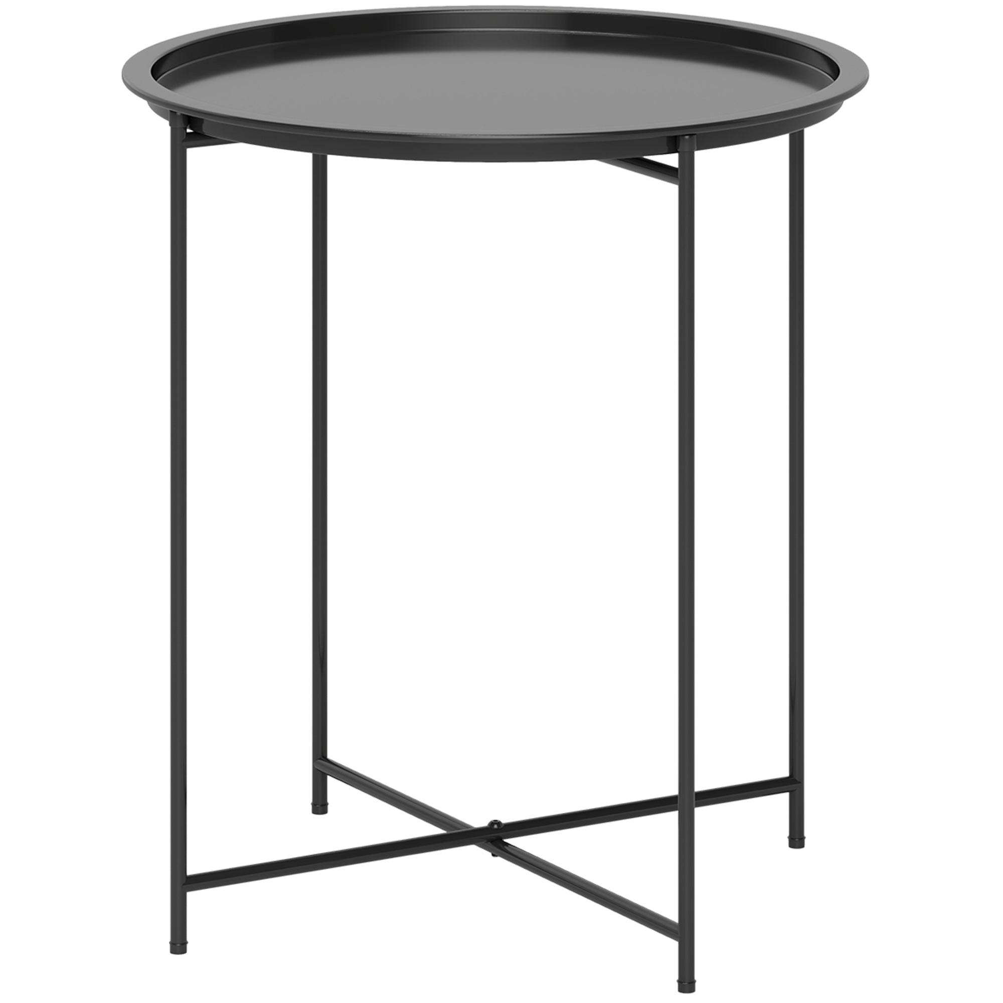 Folding Side Table Garden Table Ø46 x 50 cm Round Weatherproof Balcony Table with Folding Legs Camping Table Folding Table Coffee Table for Living Room Office Outdoor Indoor Black