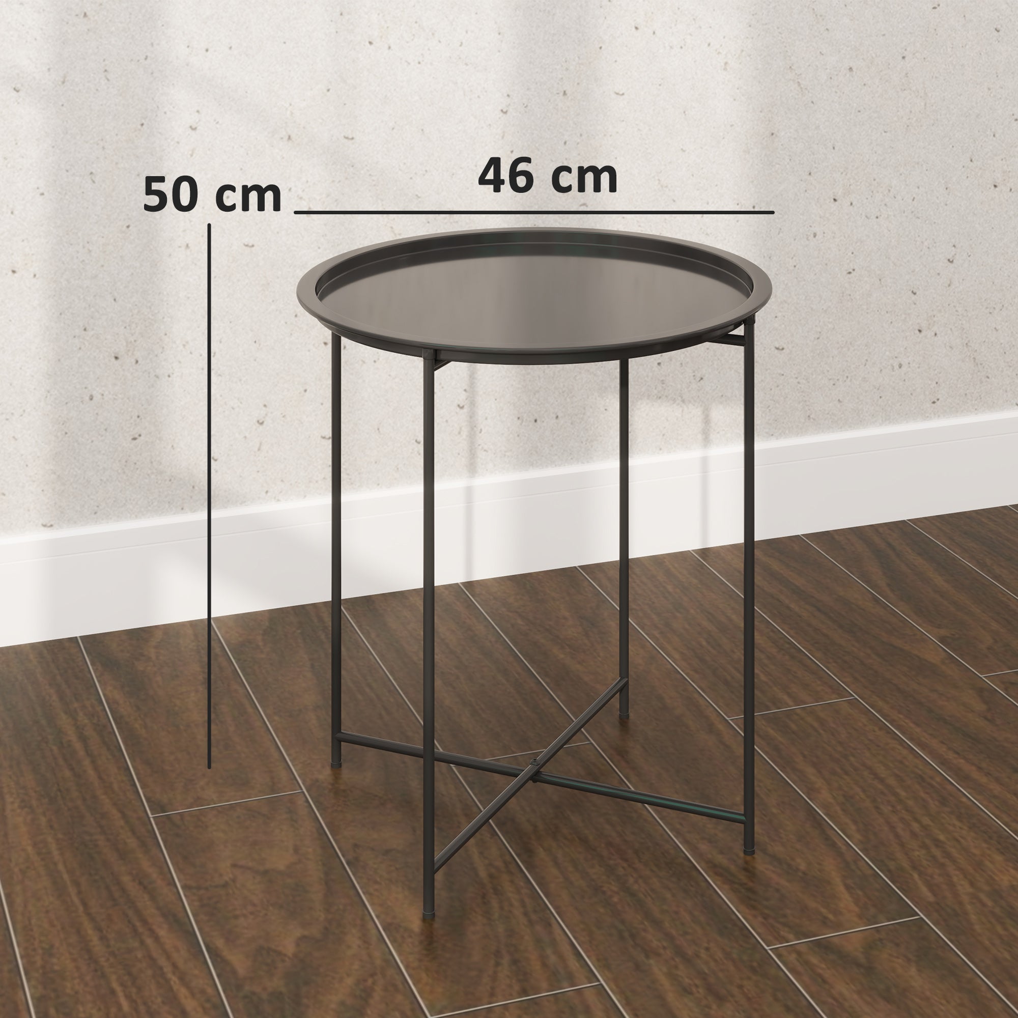 Folding Side Table Garden Table Ø46 x 50 cm Round Weatherproof Balcony Table with Folding Legs Camping Table Folding Table Coffee Table for Living Room Office Outdoor Indoor Black