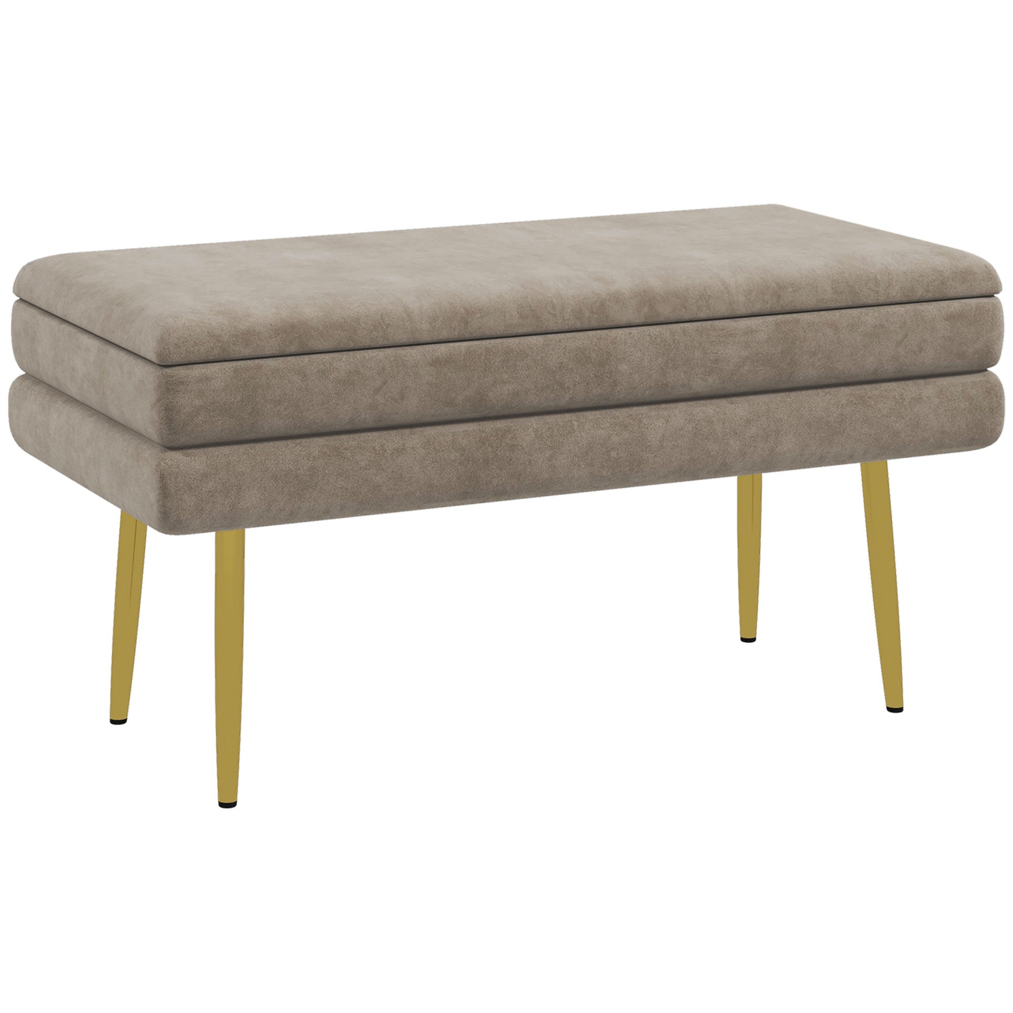 Padded Bench with Storage, Velvet Look, Bed Bench with Steel Legs, Shoe Bench, Storage Bench for Living Room, Bedroom, Beige, 79.5 x 37.5 x 43 cm