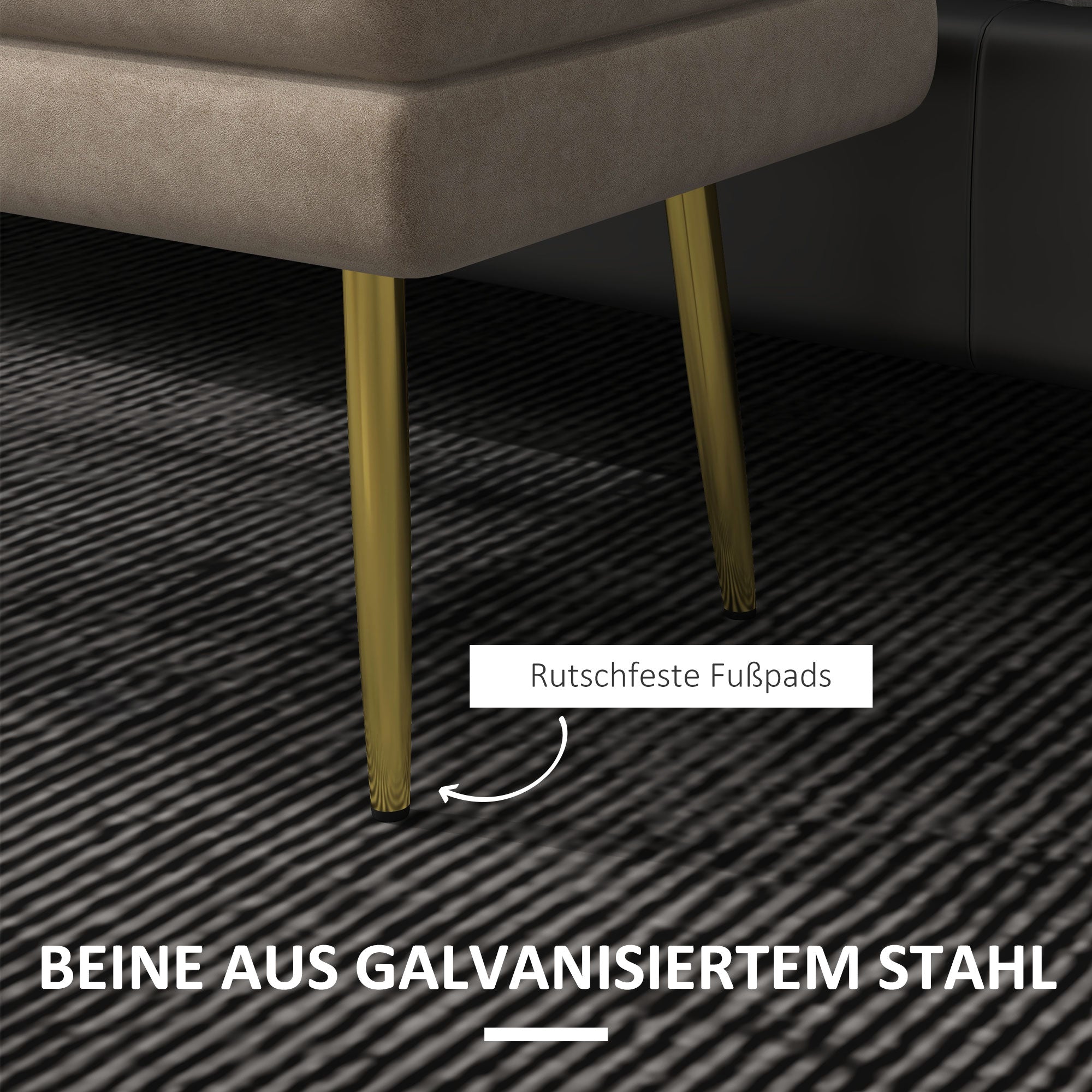 Padded Bench with Storage, Velvet Look, Bed Bench with Steel Legs, Shoe Bench, Storage Bench for Living Room, Bedroom, Beige, 79.5 x 37.5 x 43 cm