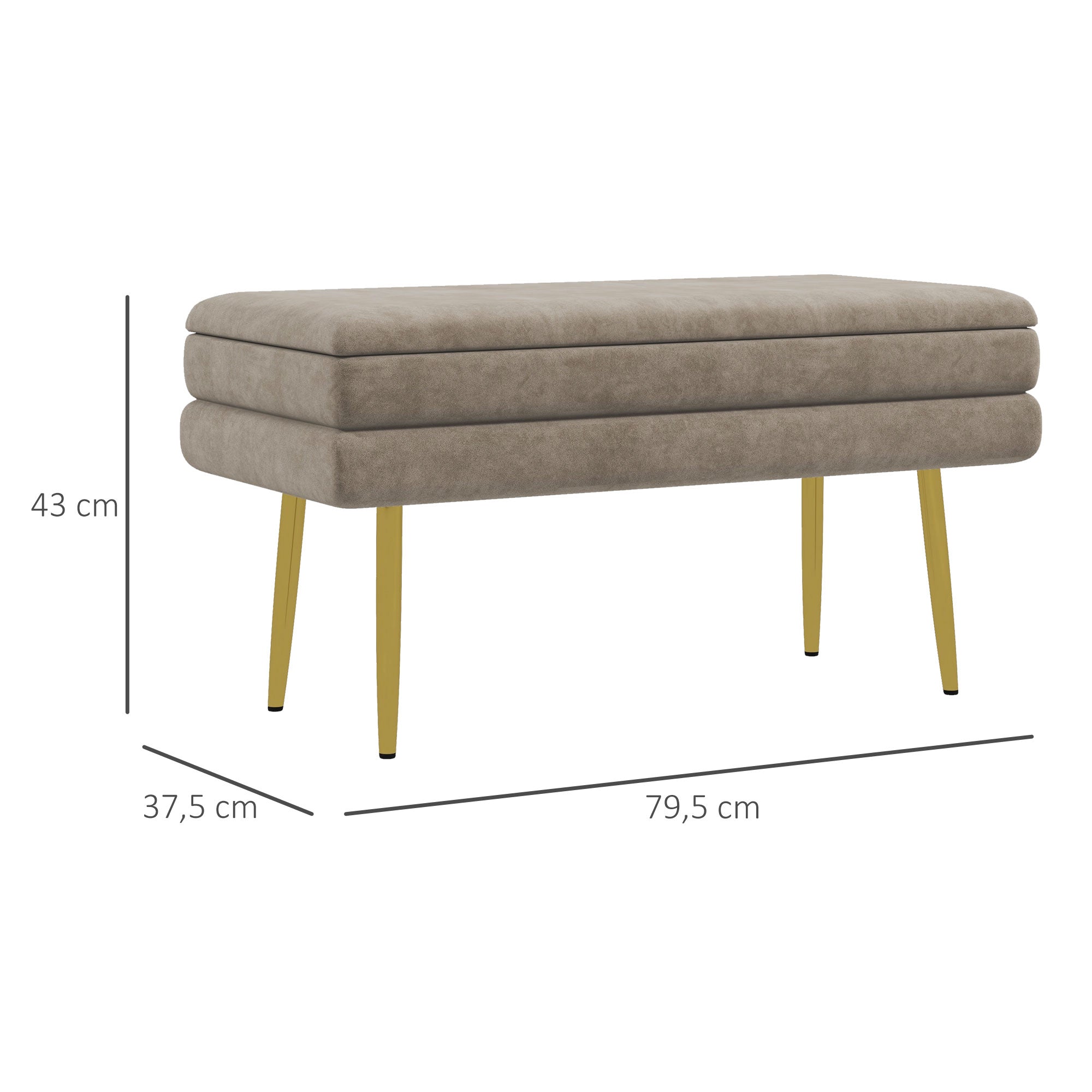 Padded Bench with Storage, Velvet Look, Bed Bench with Steel Legs, Shoe Bench, Storage Bench for Living Room, Bedroom, Beige, 79.5 x 37.5 x 43 cm