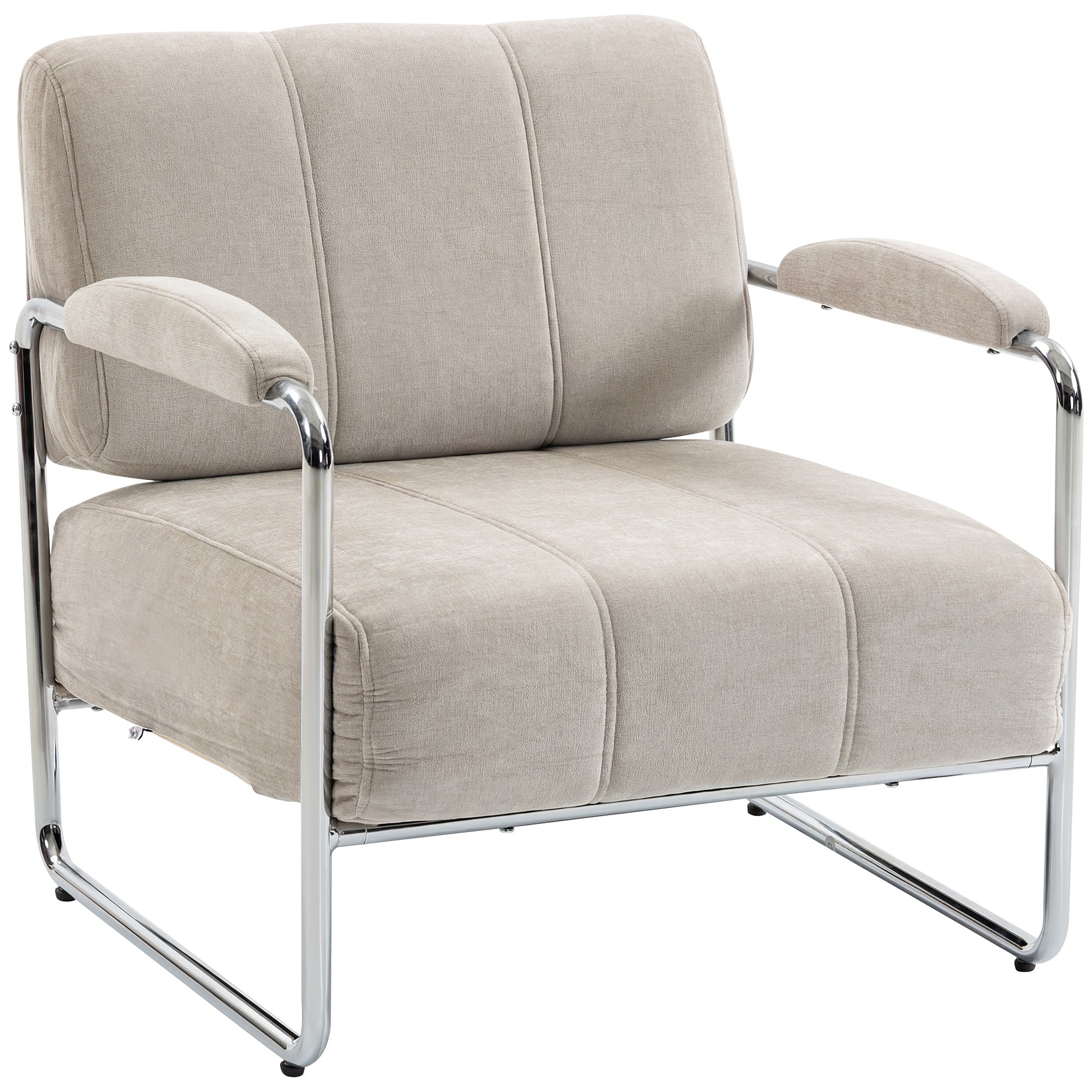 Living Room Armchair with Thick Padding, Wide Seat, Double Stitching — Soft Chenille, Easy Assembly, Steel Frame — Beige
