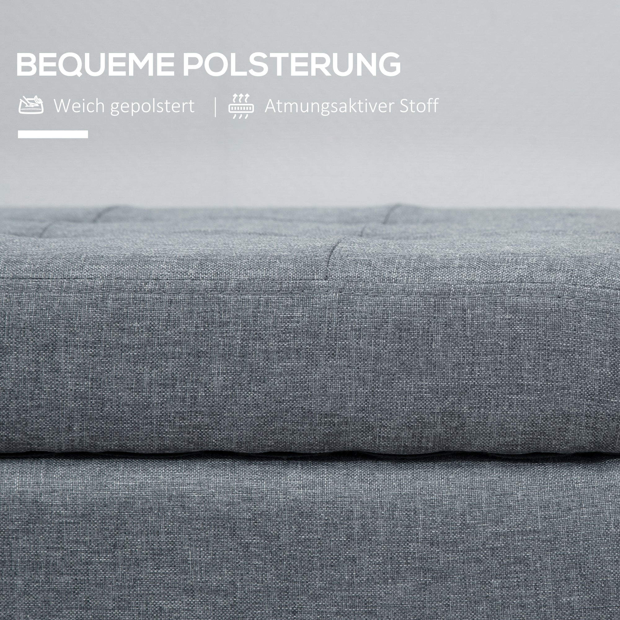 Bench, Upholstered Bench with Storage, Bed Bench with Lid, Linen Look, Chest Bench, Storage Bench for Living Room, Bedroom, Gray, 125 x 49 x 41.5 cm