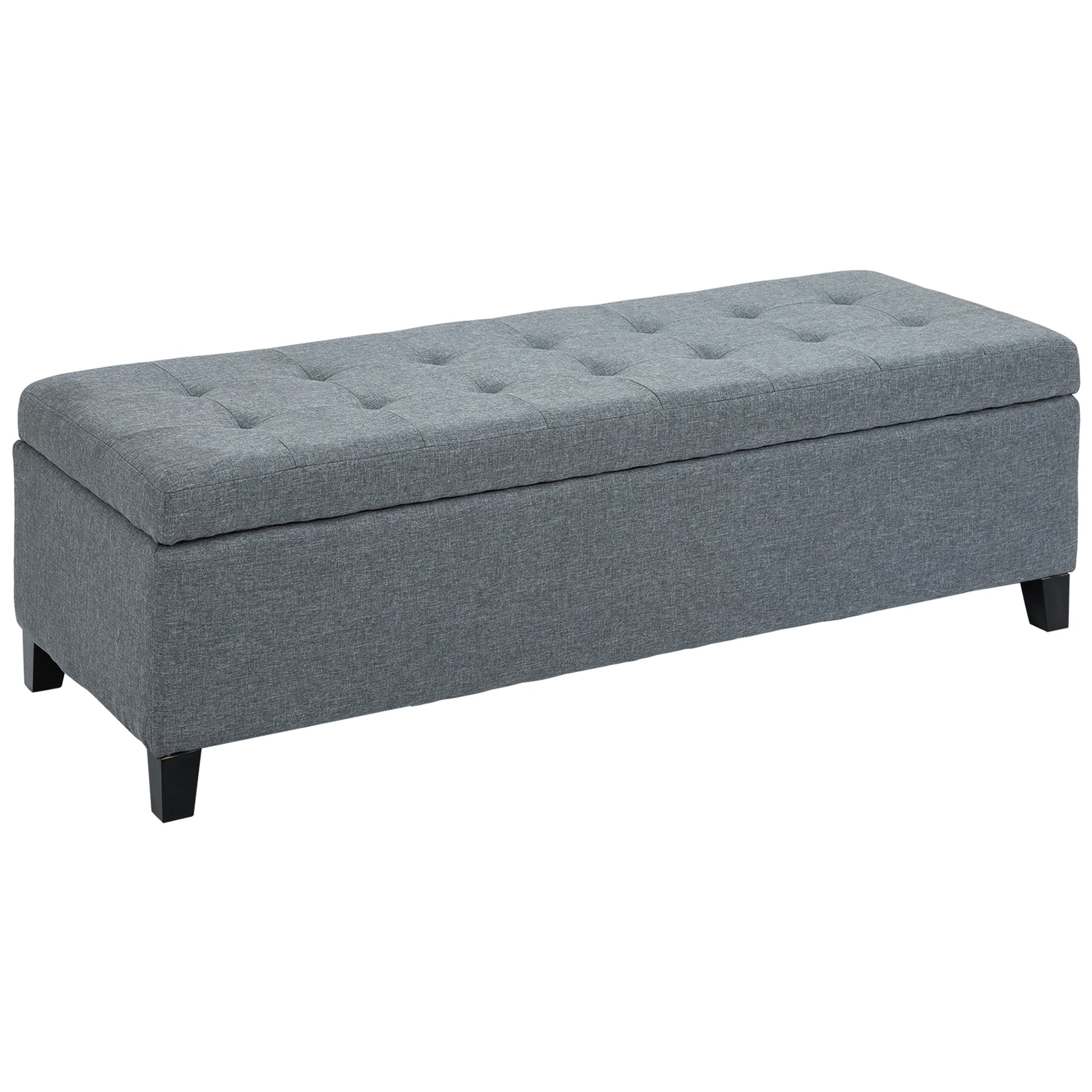Bench, Upholstered Bench with Storage, Bed Bench with Lid, Linen Look, Chest Bench, Storage Bench for Living Room, Bedroom, Gray, 125 x 49 x 41.5 cm