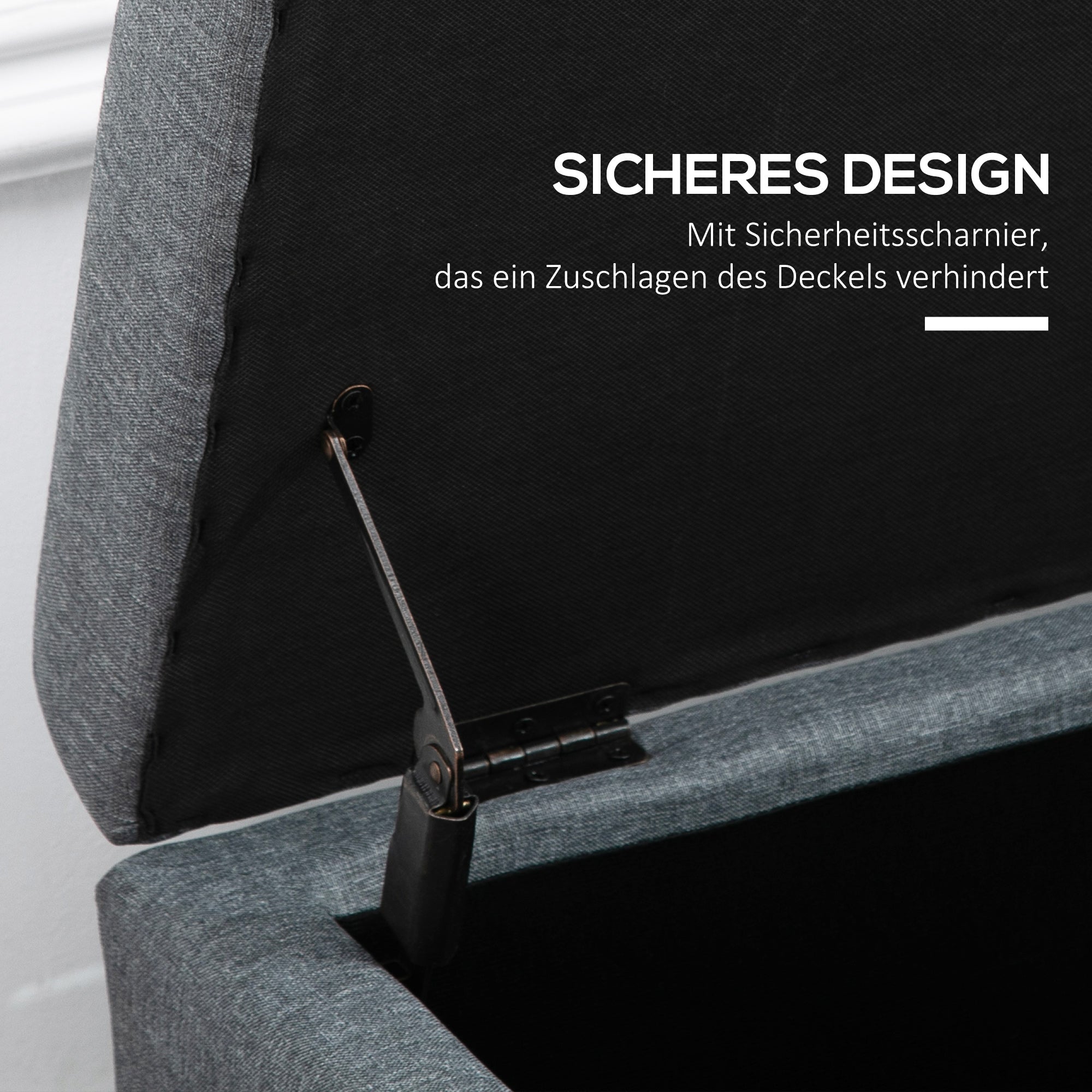 Bench, Upholstered Bench with Storage, Bed Bench with Lid, Linen Look, Chest Bench, Storage Bench for Living Room, Bedroom, Gray, 125 x 49 x 41.5 cm