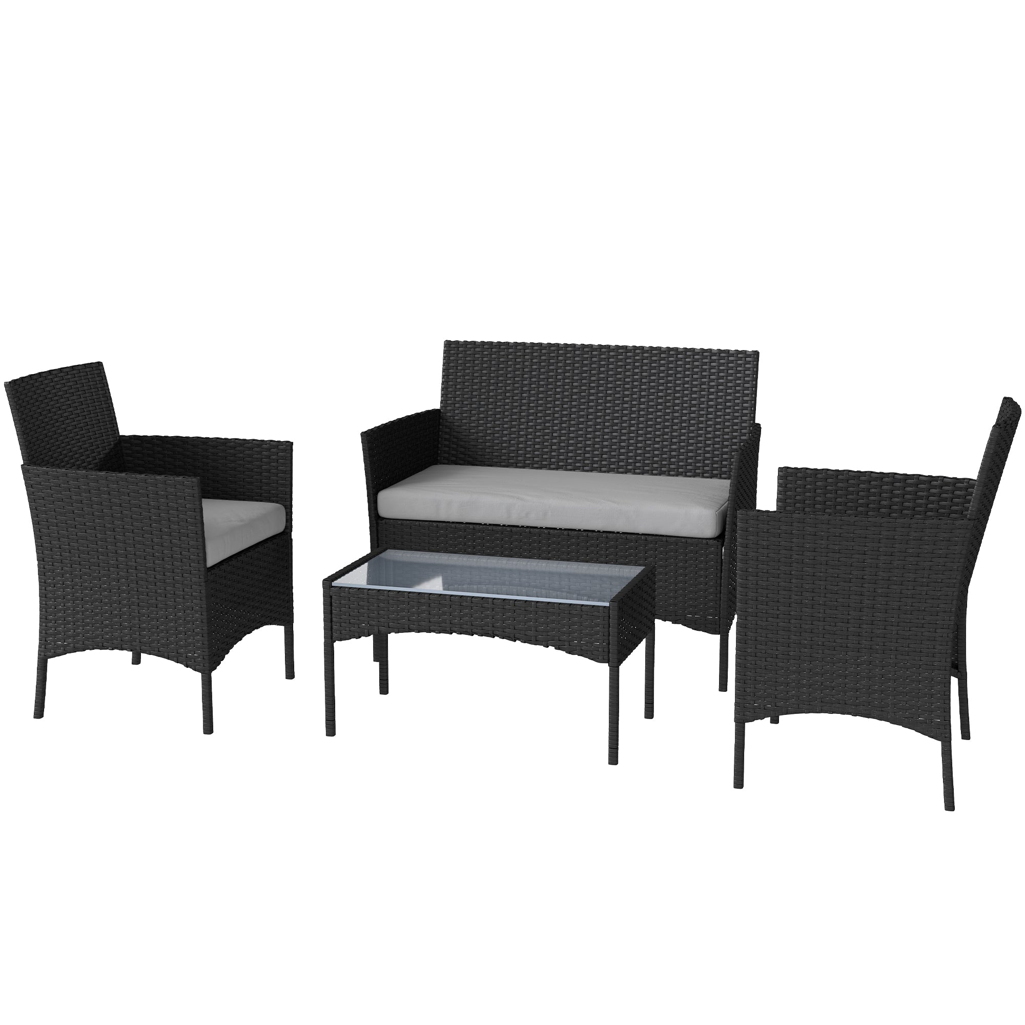 Outdoor Garden Furniture 4-seater, balcony furniture in resin wicker with sofas and tempered glass coffee table, removable cushions included, for patio balcony terrace, gray