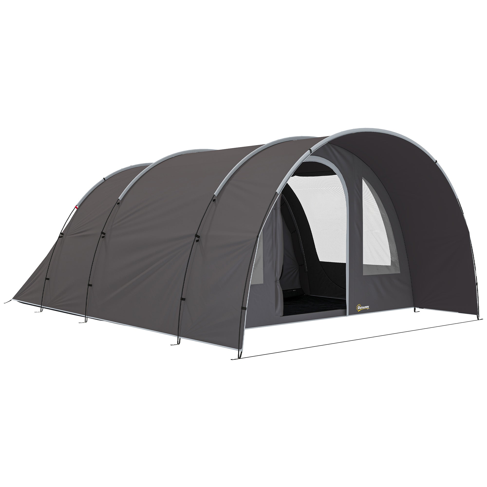 Camping Tent with Porch for 4-6 People, Lightweight Ventilated Waterproof Family Tunnel Tent 5,000mm Easy Setup, Carry Bag and Mat Included, for Hiking Trekking, Gray