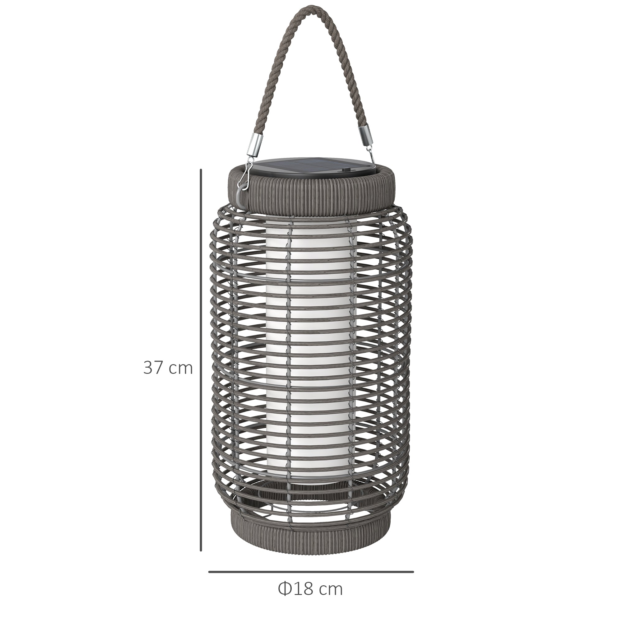Solar Outdoor Lamp Garden Floor Lamp with PE Wicker Resin LED Garden Light Steel Automatic On/Off Switch Ø18 x 37 cm Grey