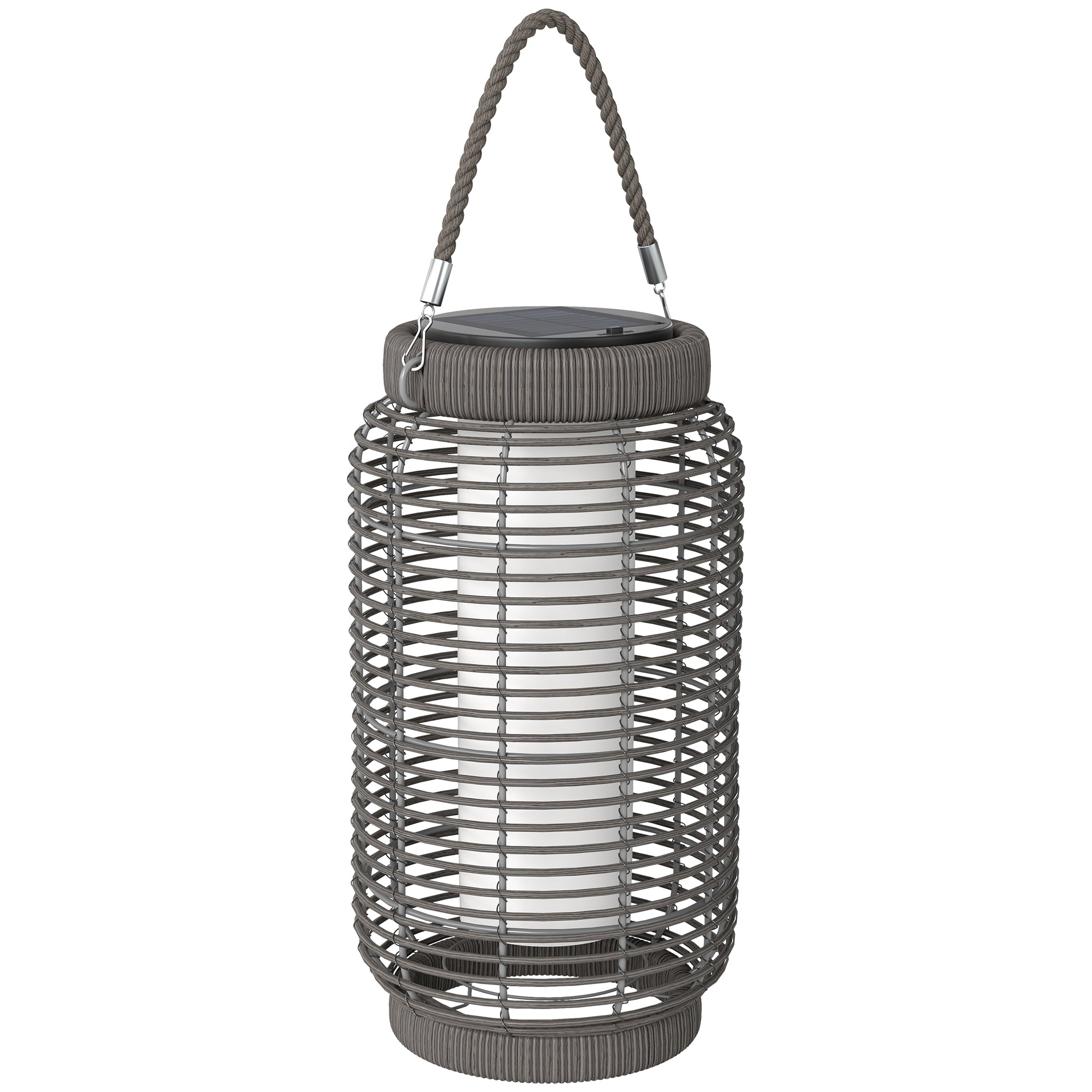 Solar Outdoor Lamp Garden Floor Lamp with PE Wicker Resin LED Garden Light Steel Automatic On/Off Switch Ø18 x 37 cm Grey