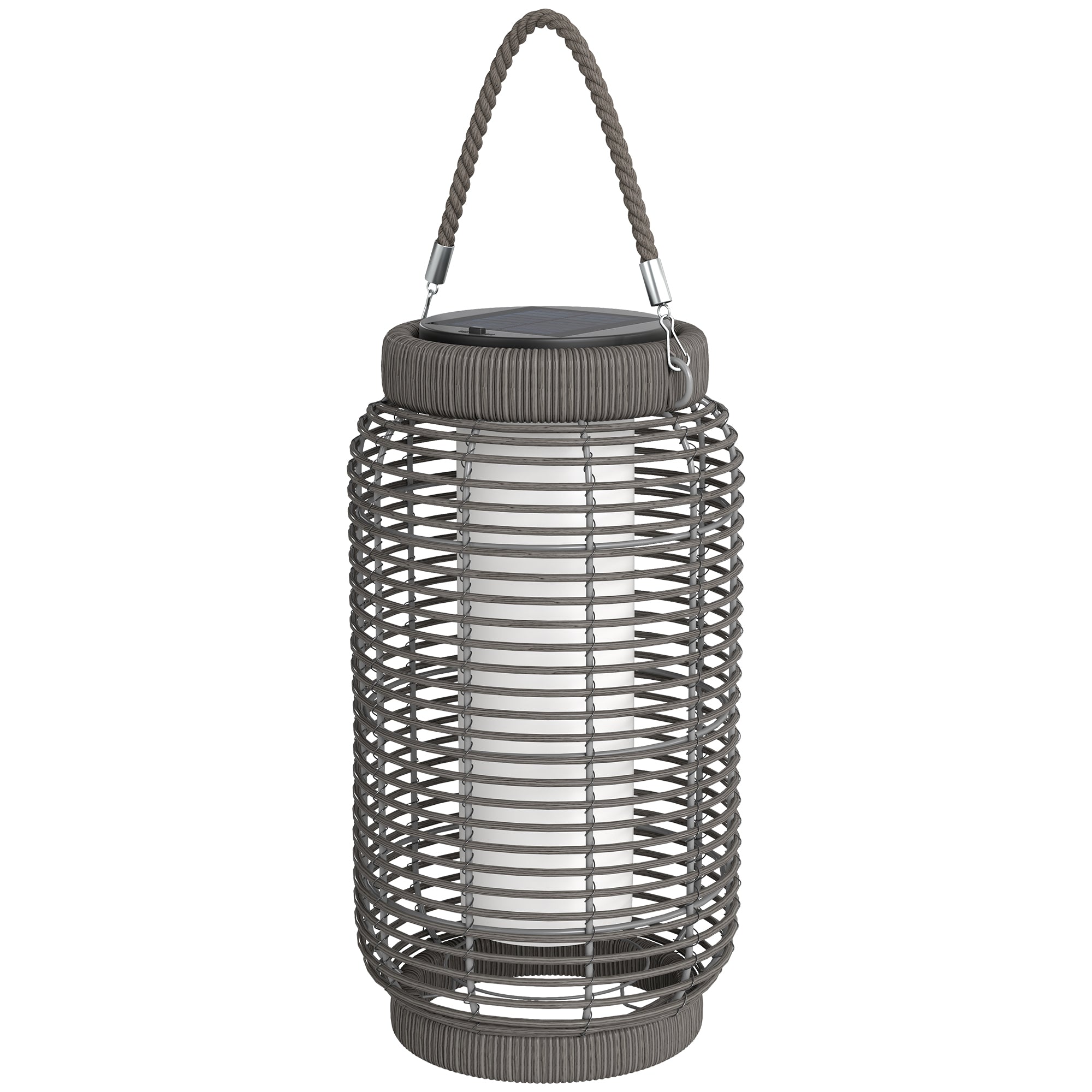Solar Outdoor Lamp Garden Floor Lamp with PE Wicker Resin LED Garden Light Steel Automatic On/Off Switch Ø18 x 37 cm Grey