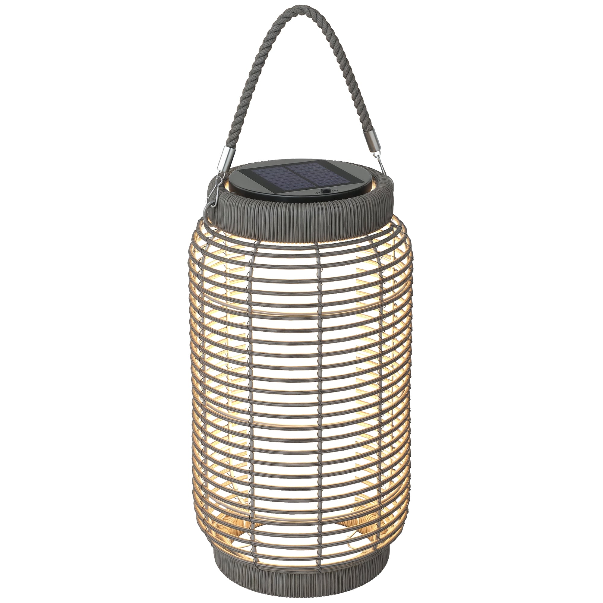 Solar Outdoor Lamp Garden Floor Lamp with PE Wicker Resin LED Garden Light Steel Automatic On/Off Switch Ø18 x 37 cm Grey