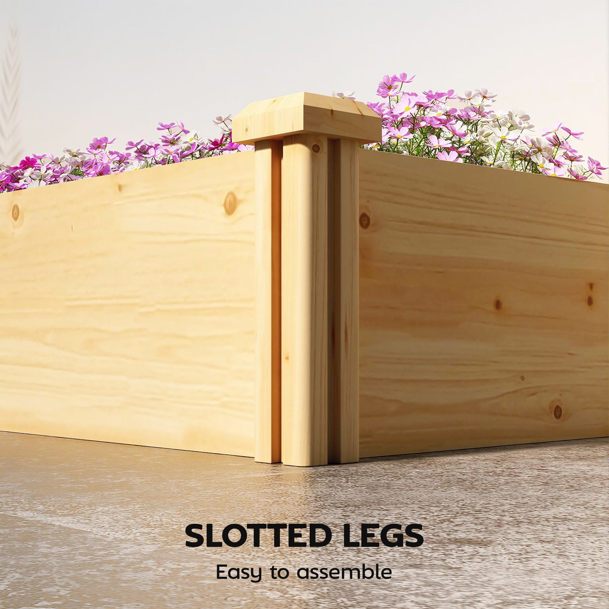 Wooden Raised Planter with Divider and Open Bottom, Spring Garden Bed, Large Vegetable & Herb Box 235 x 66 x 26 cm for Garden, Balcony, Plants