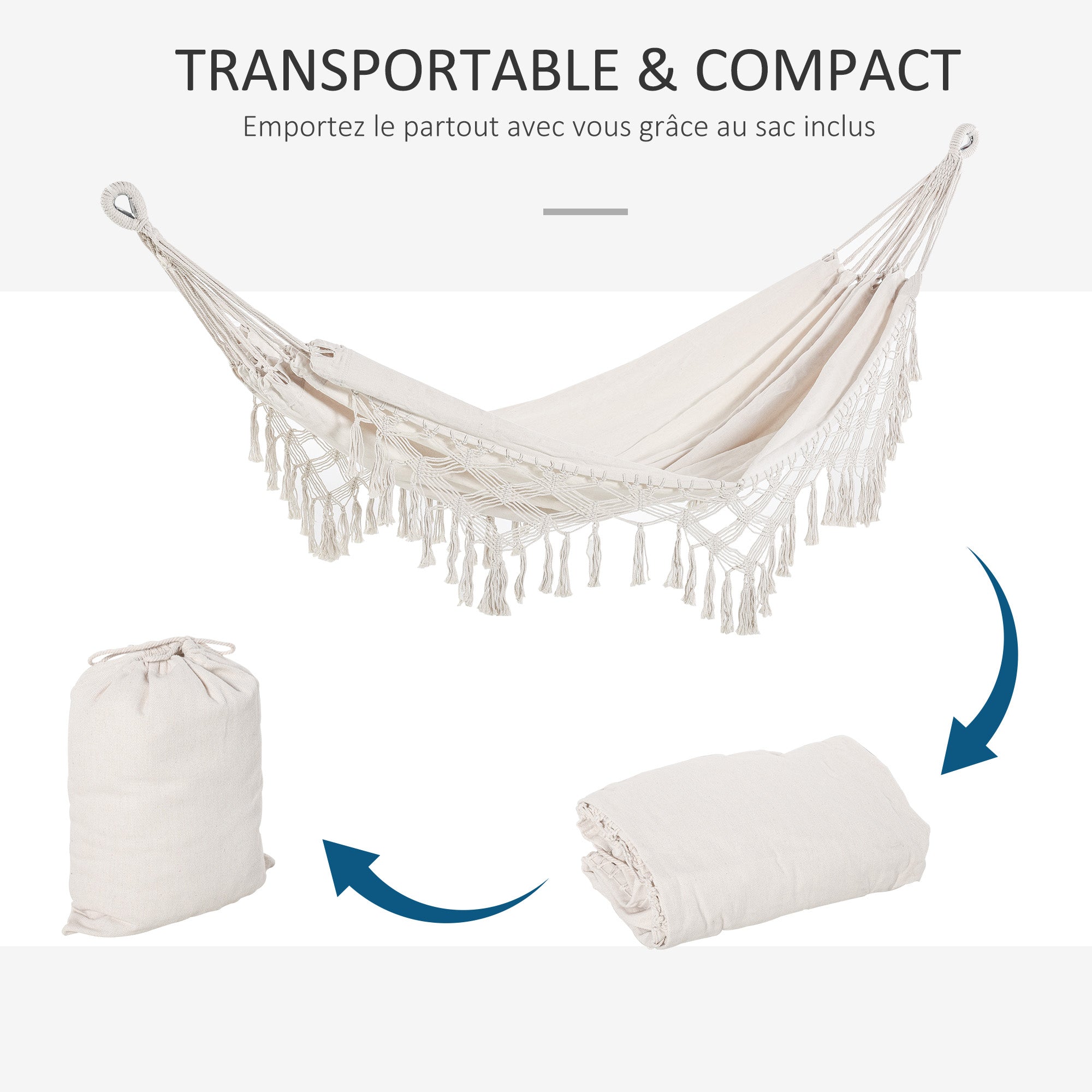 Portable Bohemian Chic Travel Hammock Hammock Fabric total dimensions 2.88L x 1.5W m Cotton Polyester Beige