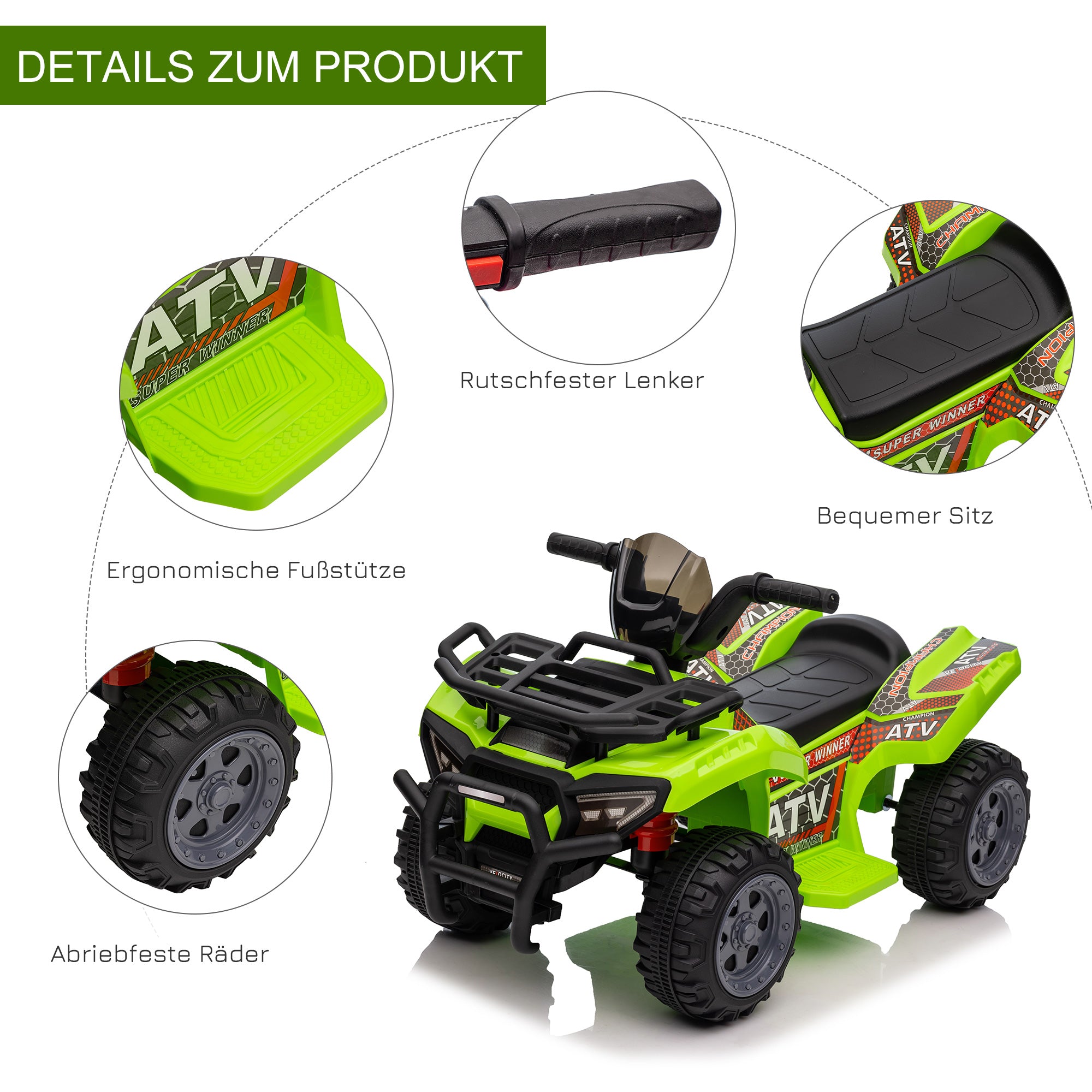 Kids Quad Electric 6V Children's Quad with Forward Function, Music, Electric Quad for Children 1.5-3 Years Green