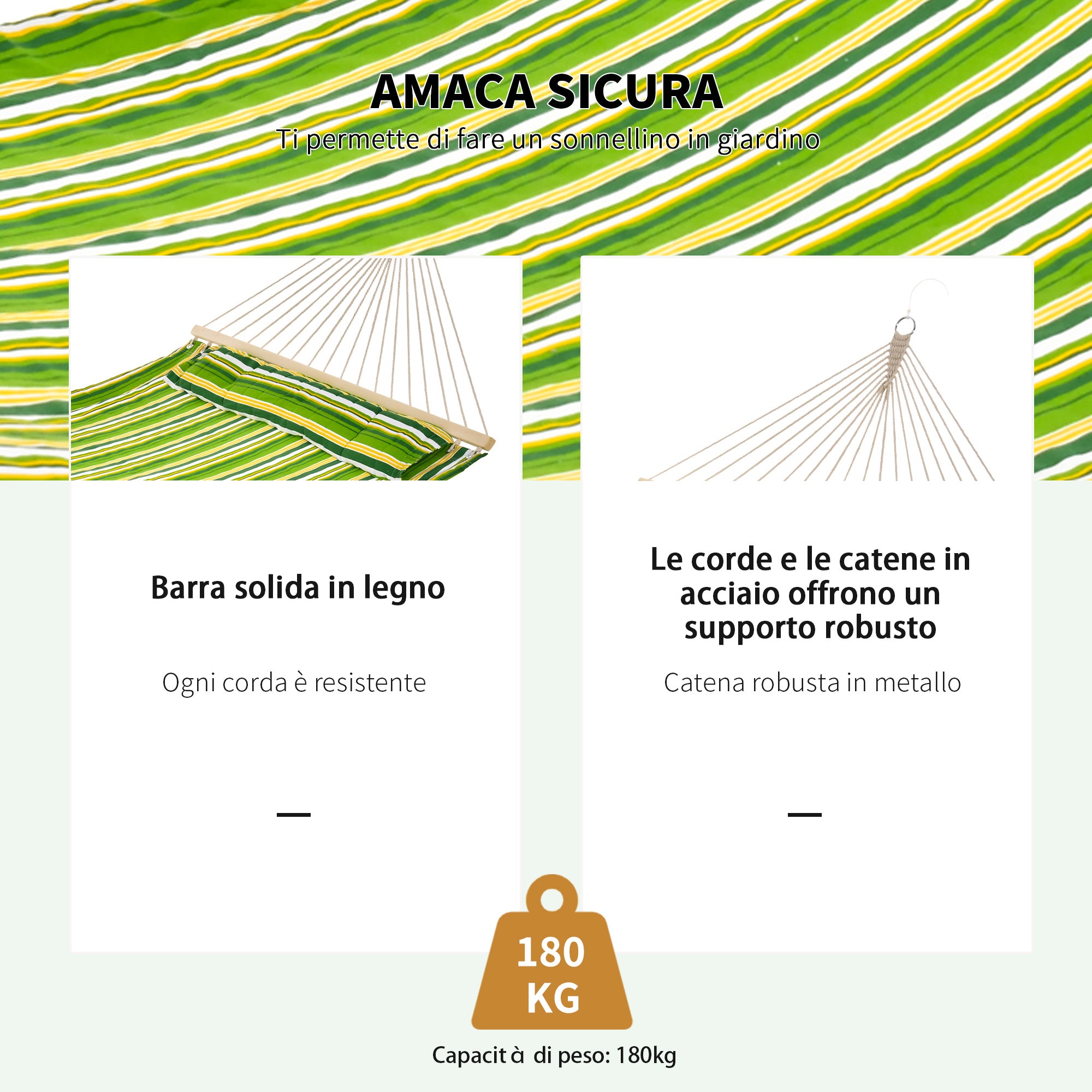 Hammock Double Garden Hammock for 2 Persons, Suspended Swing for Camping in Cotton and Polyester with Pillow 188x140cm