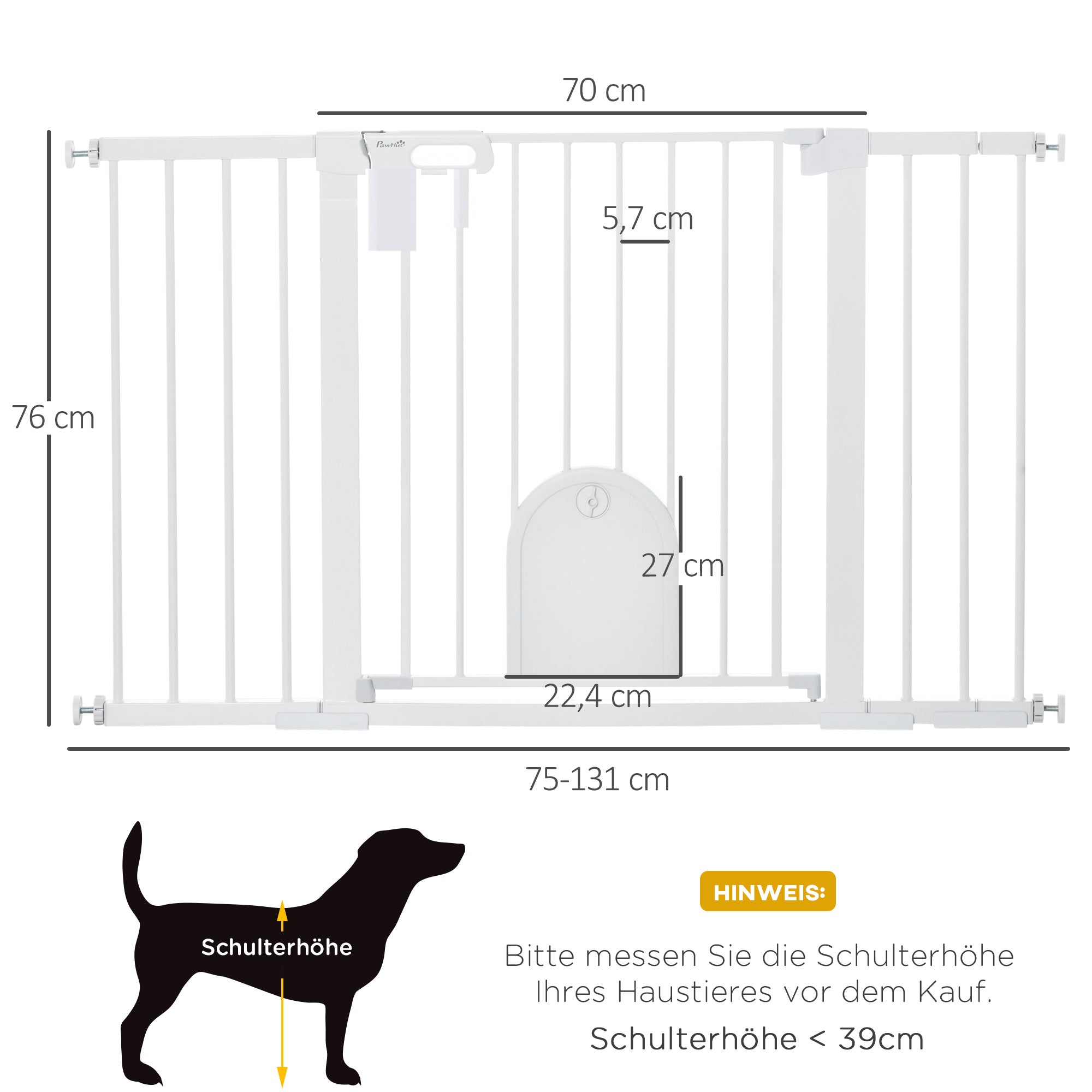 Pet Safety Gate Stair Gate Dog Pet Barrier Safety Gate for Pet Pet Gate Clamp Mount Steel White 75-131 x 76 cm