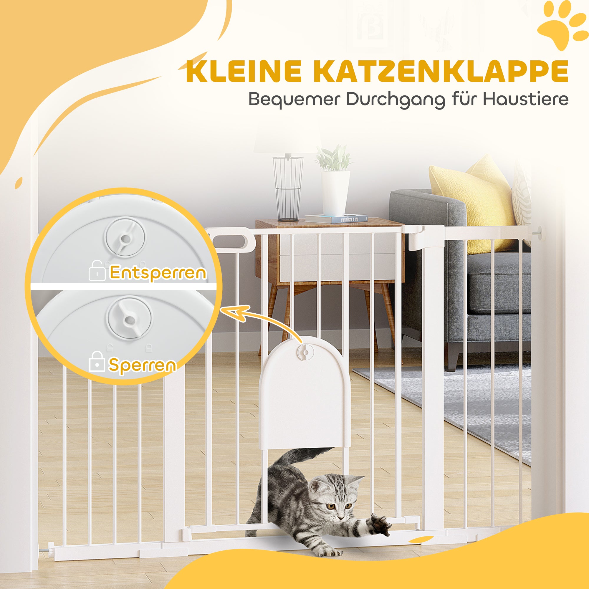 Pet Safety Gate Stair Gate Dog Pet Barrier Safety Gate for Pet Pet Gate Clamp Mount Steel White 75-131 x 76 cm