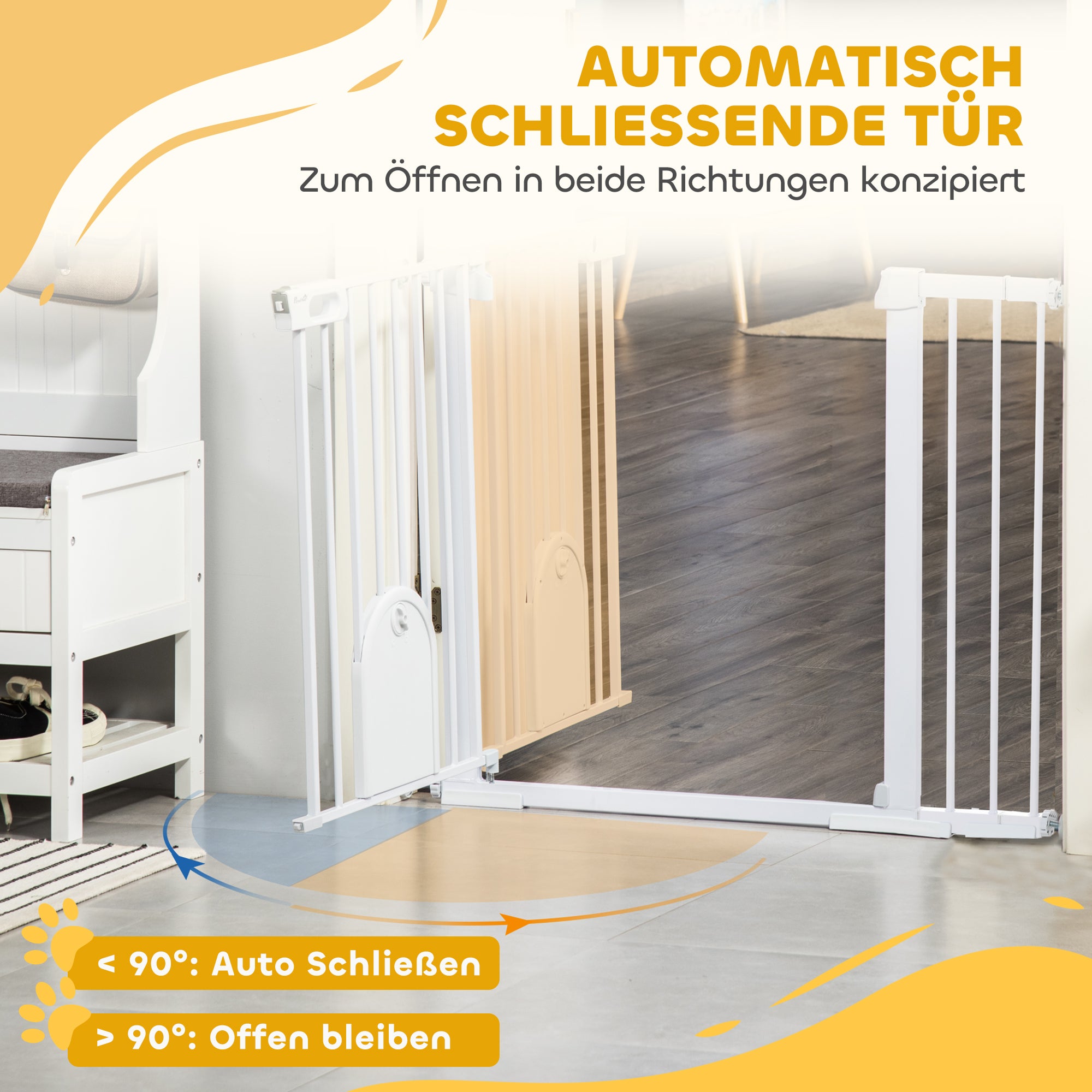 Pet Safety Gate Stair Gate Dog Pet Barrier Safety Gate for Pet Pet Gate Clamp Mount Steel White 75-131 x 76 cm