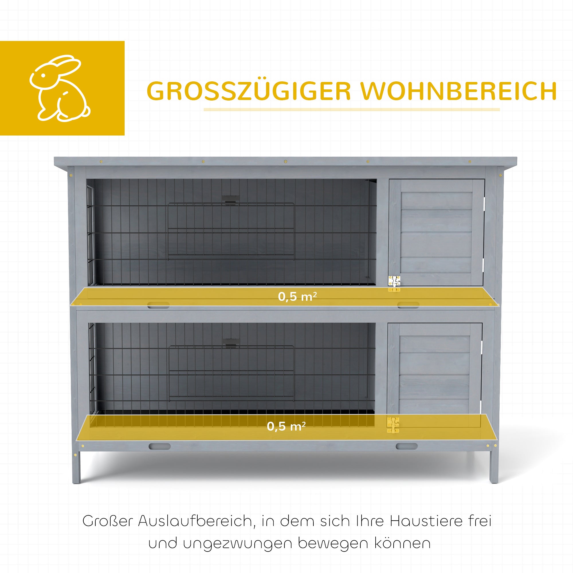 Wooden 2-Tier Rabbit Hutch with Asphalt Roof & Removable Tray, 136.4 x 50 x 93 cm (53.7 x 19.7 x 36.6 in) — Weatherproof Indoor/Outdoor Small Animal Cage, Gray