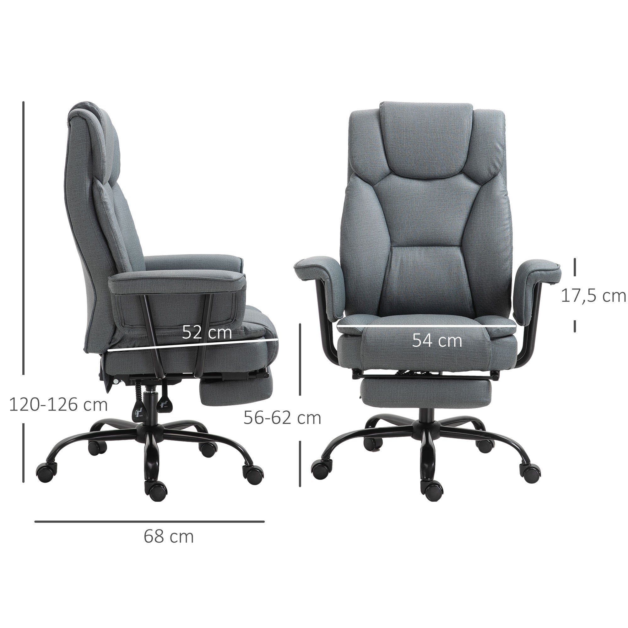 Office Chair Ergonomic Executive Chair 360° Swivel Computer Chair Height Adjustable with Headrest and Padded Armrests with Footrest Faux Leather 68 x 80 x 120-126 cm