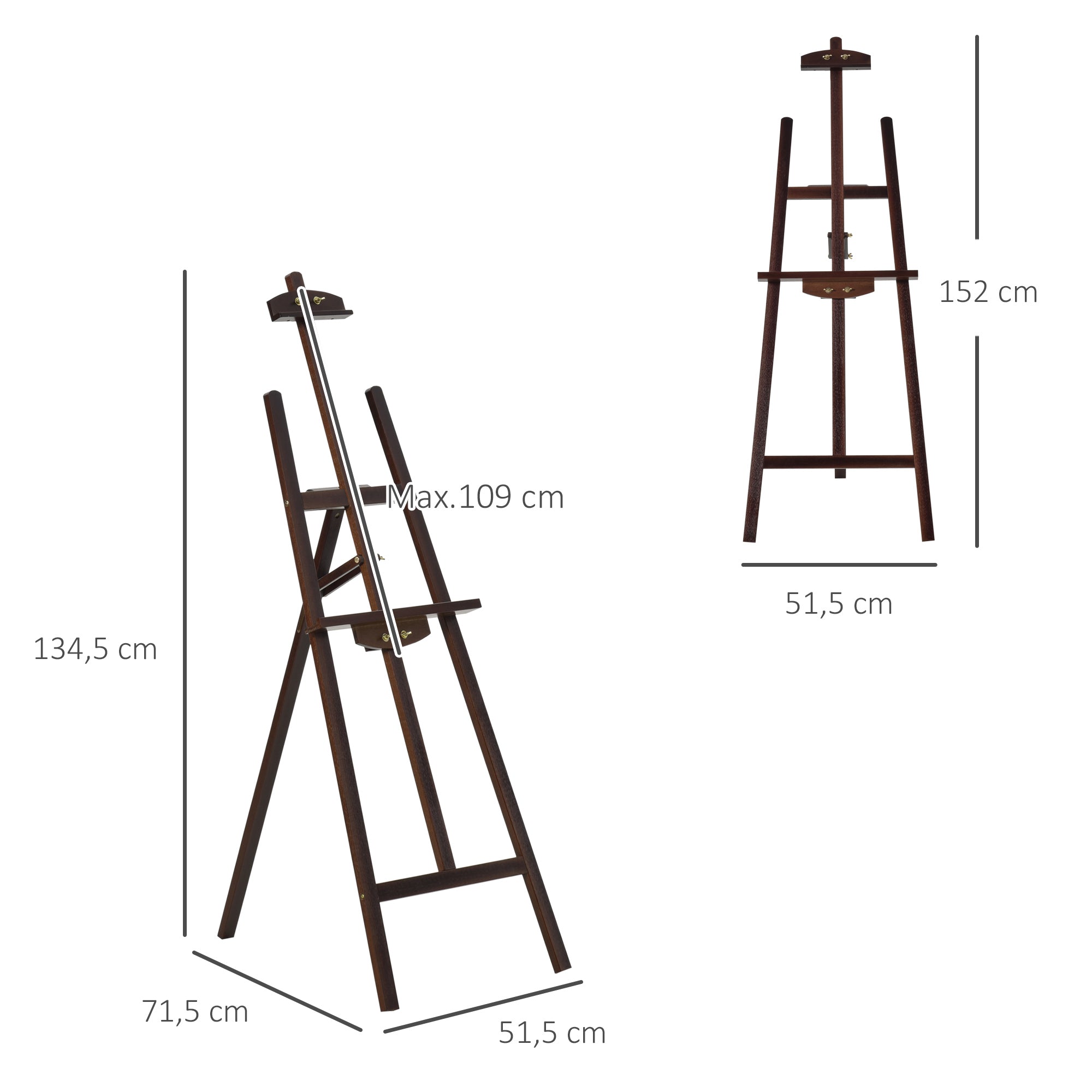 Wooden Painting Easel Drawing Easel with Adjustable 75° Angle Tripod Stand and Brush for Canvases 51.5x71.5x134.5 cm Brown