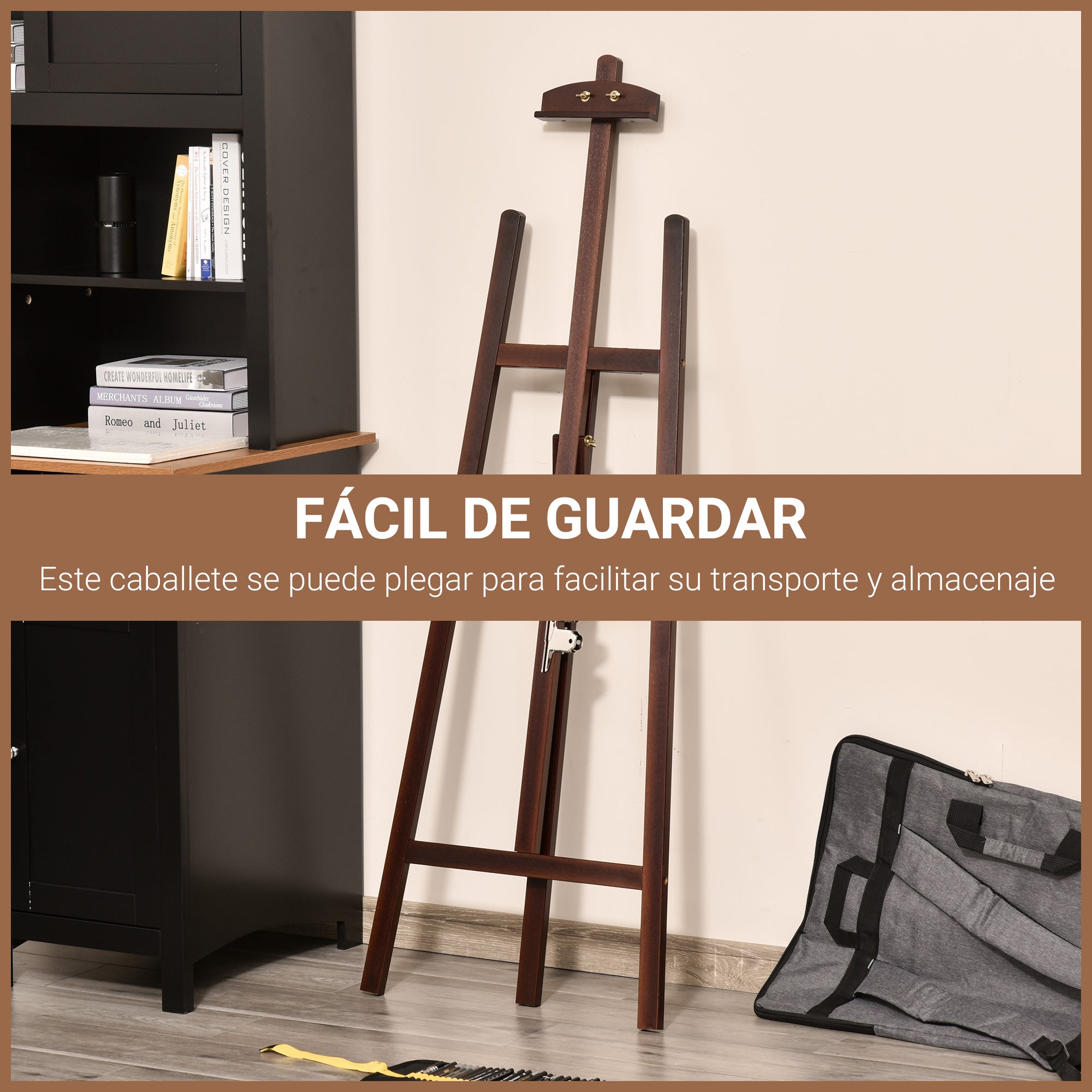 Wooden Painting Easel Drawing Easel with Adjustable 75° Angle Tripod Stand and Brush for Canvases 51.5x71.5x134.5 cm Brown