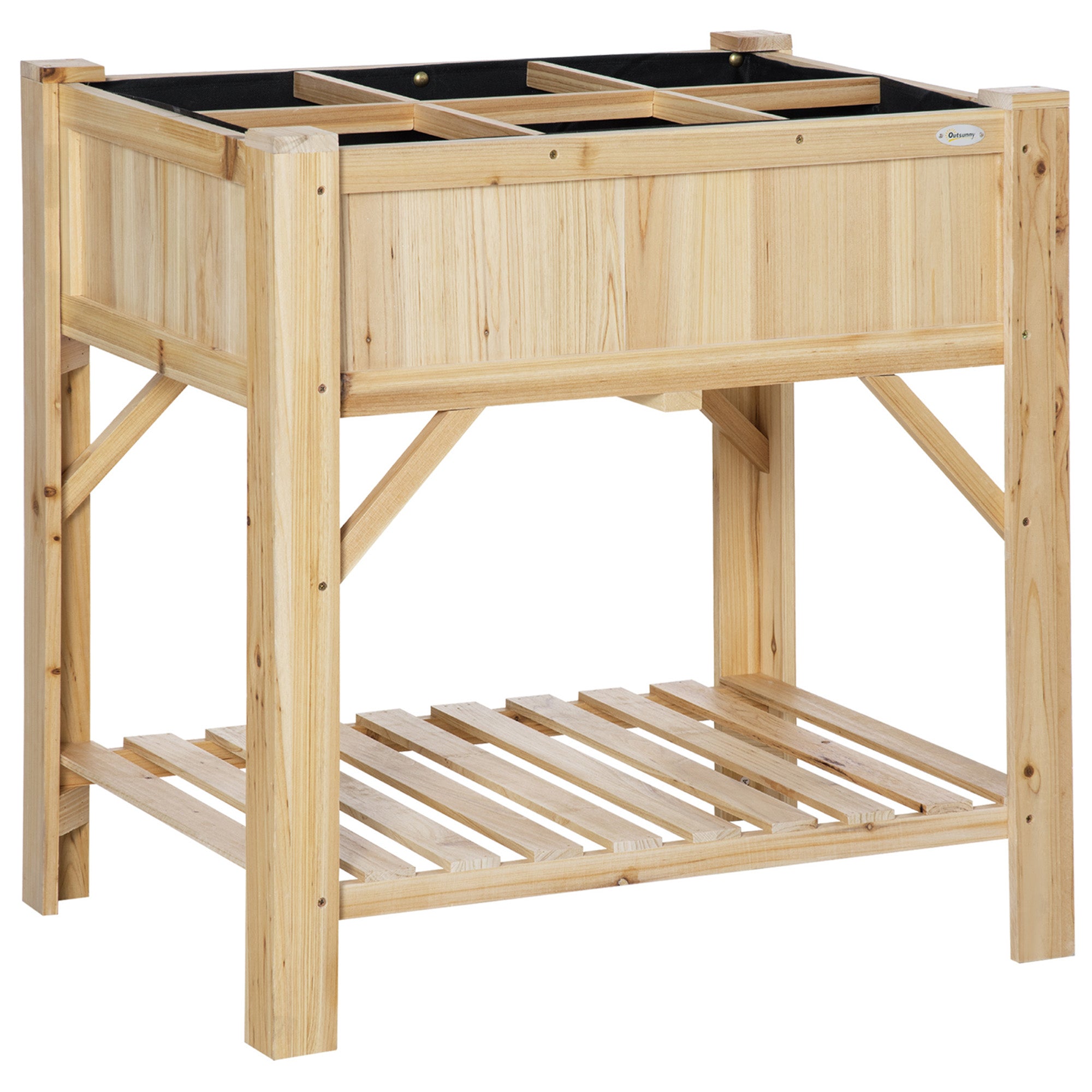 Wooden Urban Garden 78.5x58x81 cm Planter Table with 6 Compartments and Lower Shelf for Plants Flowers in Garden Terrace Outdoor Natural Color