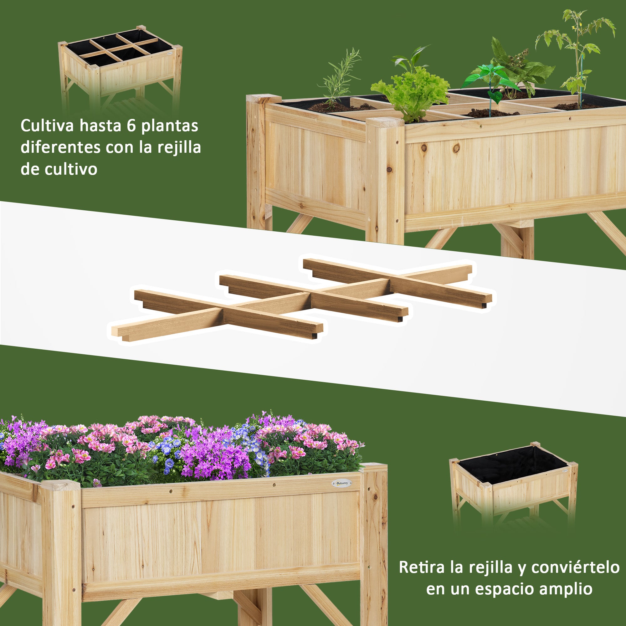 Wooden Urban Garden 78.5x58x81 cm Planter Table with 6 Compartments and Lower Shelf for Plants Flowers in Garden Terrace Outdoor Natural Color