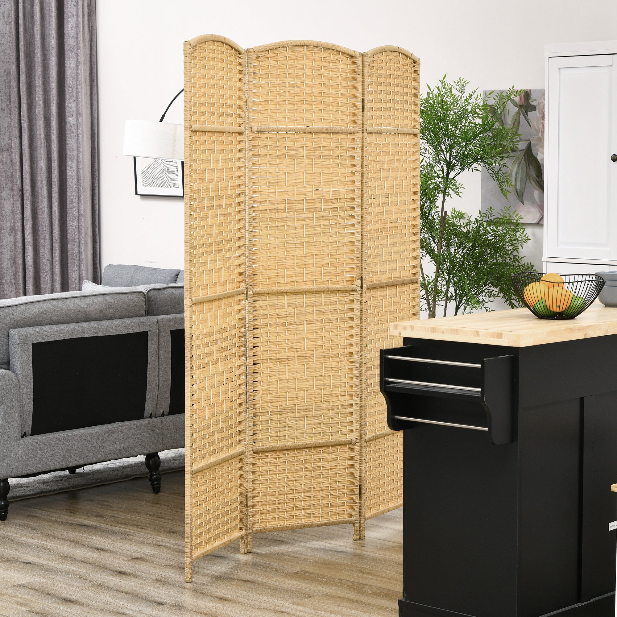 3-Panel Foldable Screen 135x180 cm Room Divider Privacy Screen made of Polypropylene for Office Bedroom Natural