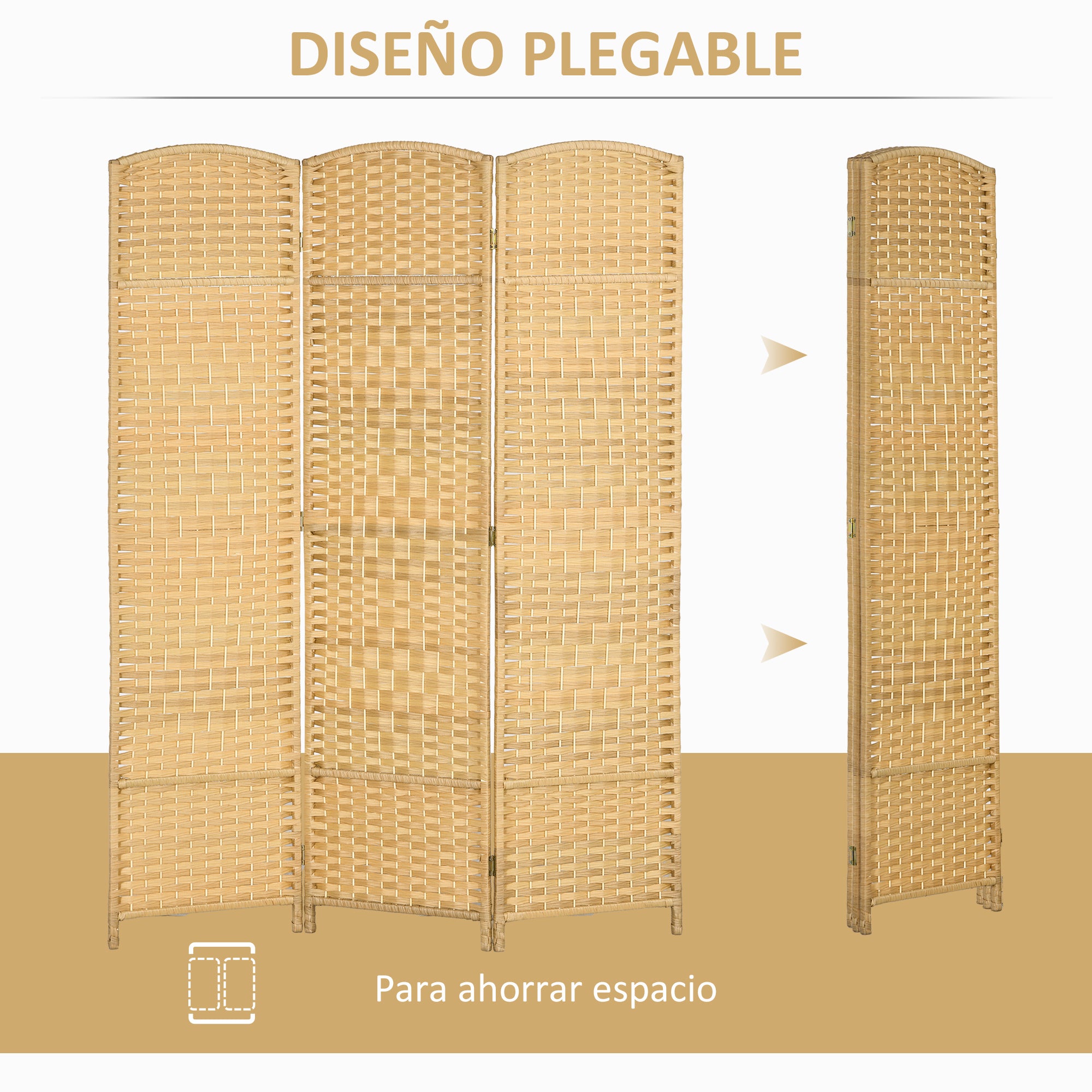 3-Panel Foldable Screen 135x180 cm Room Divider Privacy Screen made of Polypropylene for Office Bedroom Natural