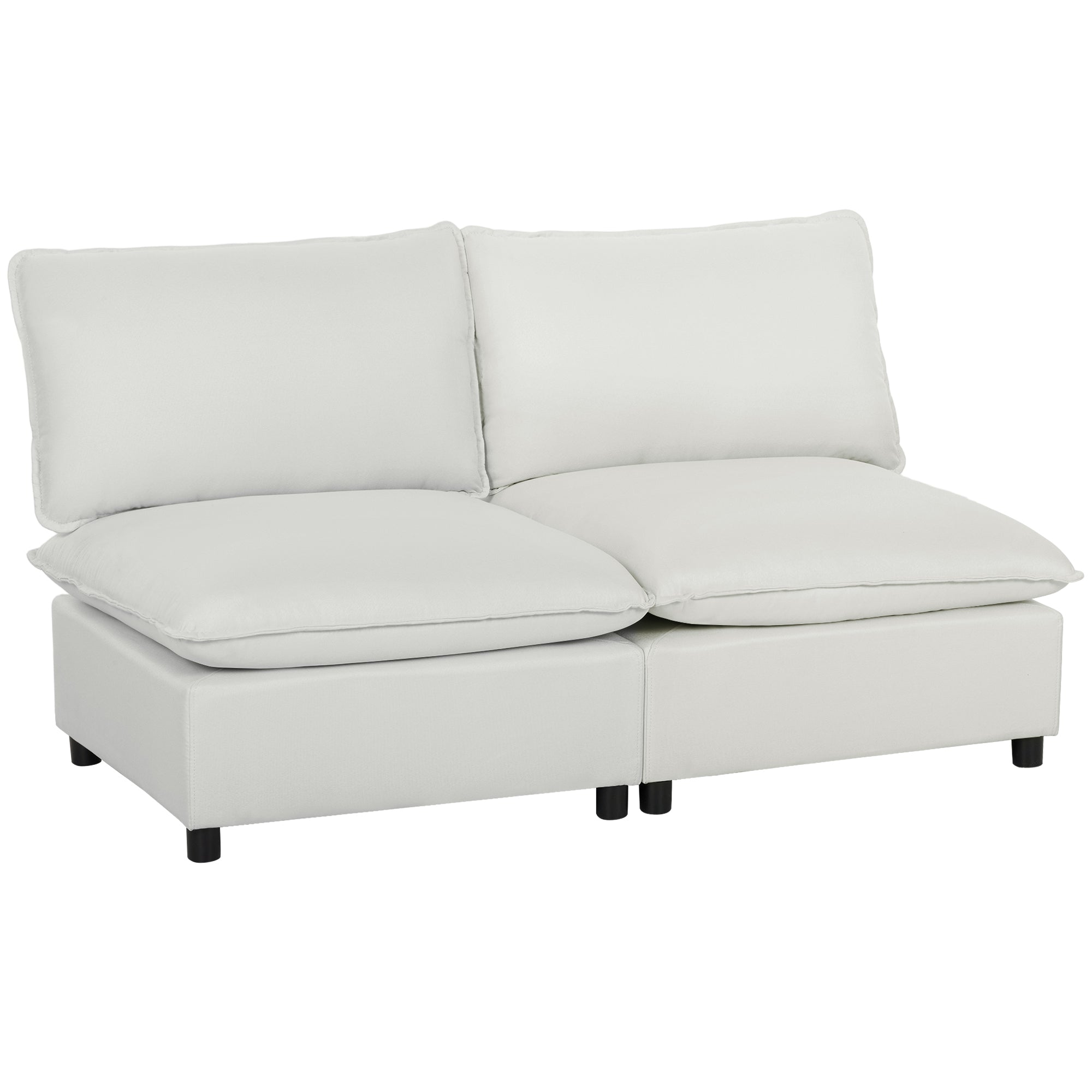 2‑Seater Faux Leather Modular Sofa, 57.5 in, Deep Seat Upholstered Loveseat for Small Spaces, Gray