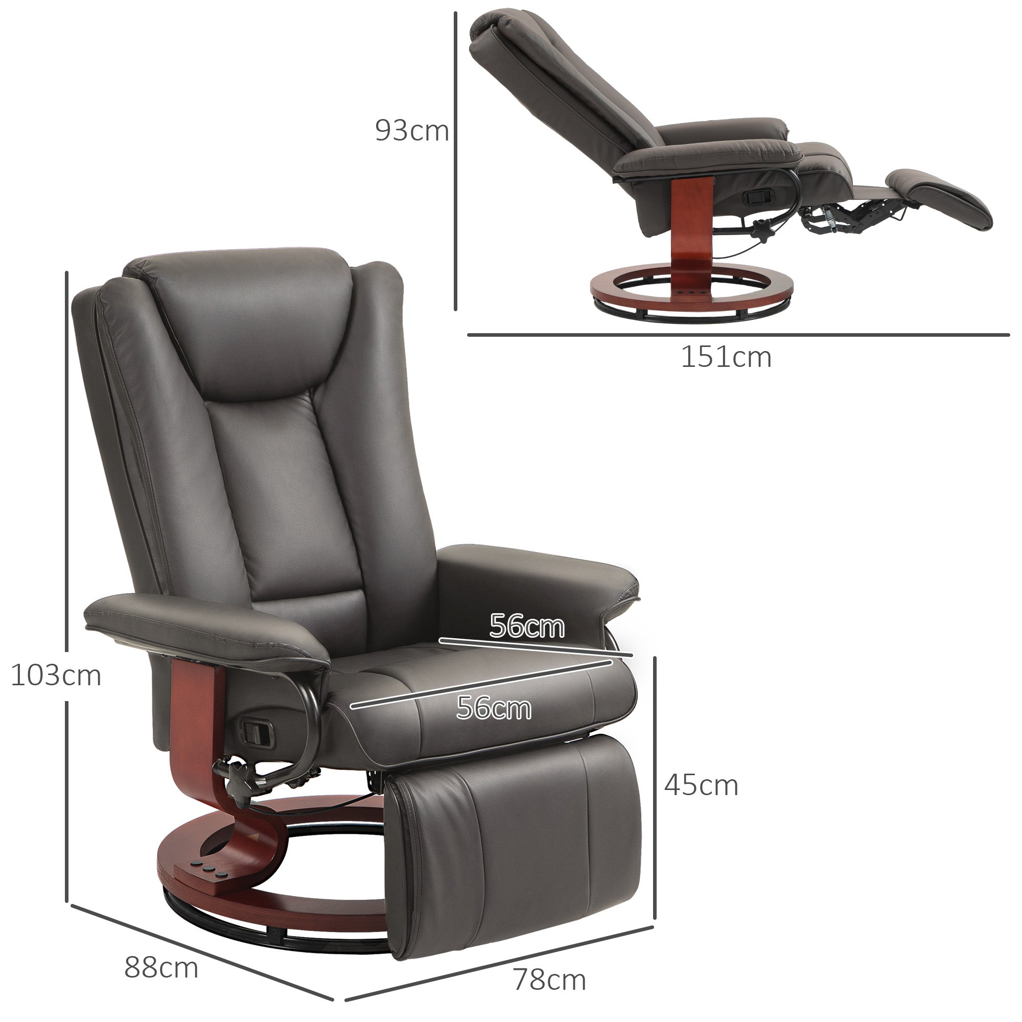 Reclining Armchair TV Armchair with Reclining Function, Swivel Recliner TV Armchair with Adjustable Backrest Recliner up to 150 kg Load Capacity, Artificial Leather, Brown