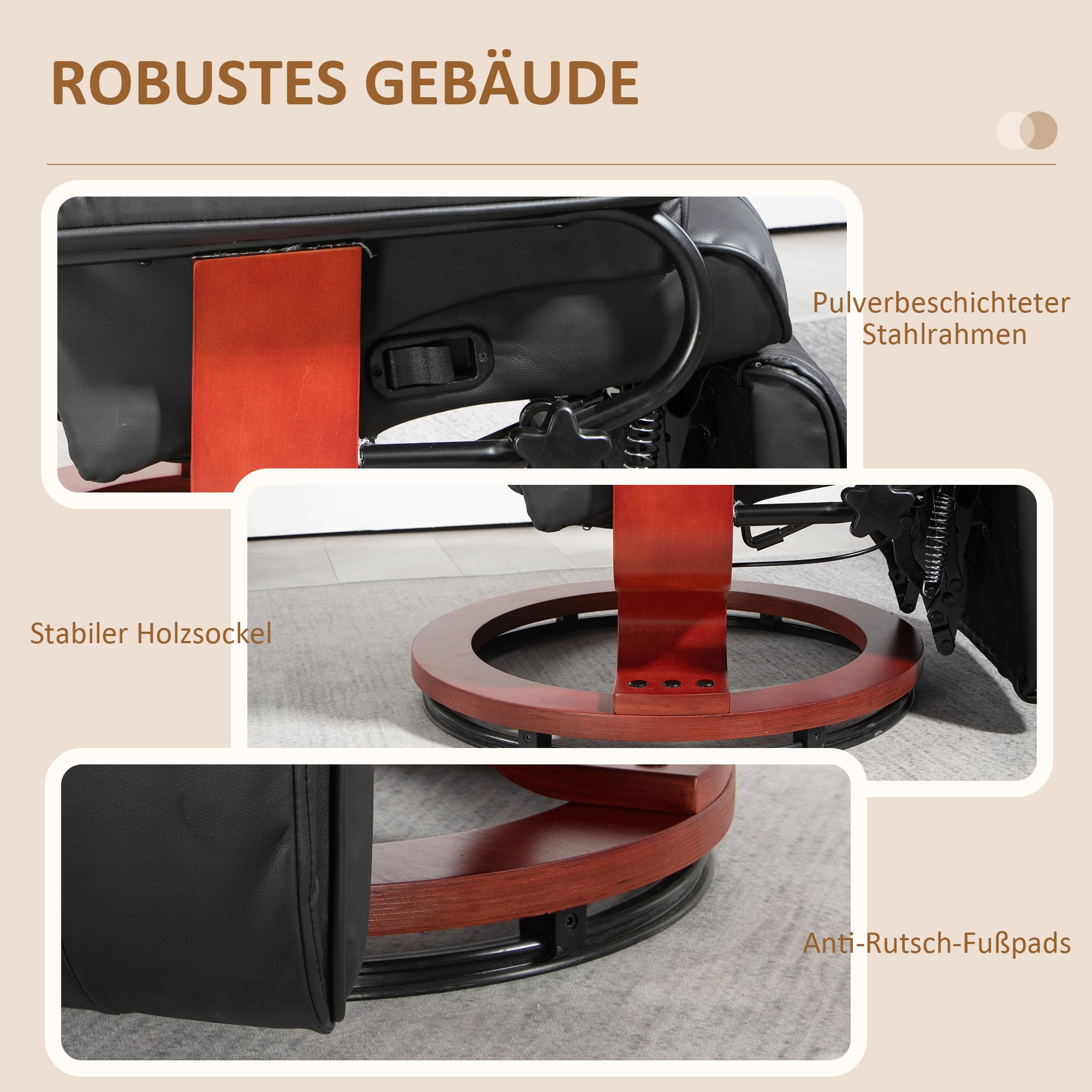 Reclining Armchair TV Armchair with Reclining Function, Swivel Recliner TV Armchair with Adjustable Backrest Recliner up to 150 kg Load Capacity, Artificial Leather, Brown