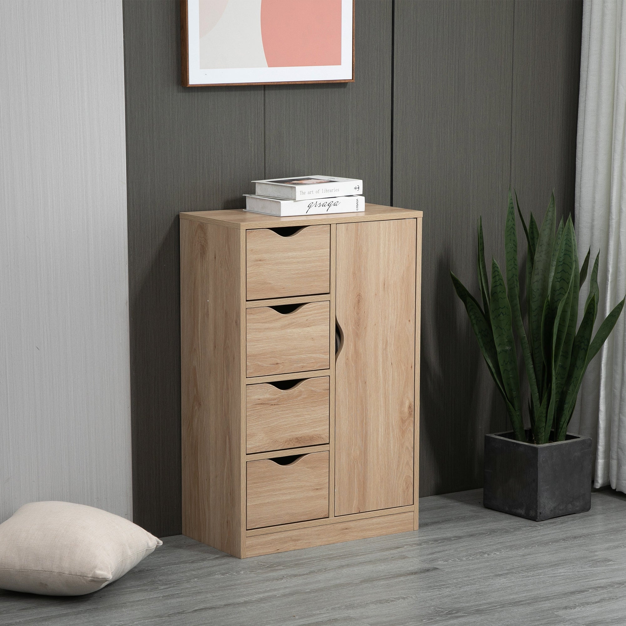 Living Room Sideboard with 4 Drawers, 1 Door, and Inner Shelf Storage Unit for Bathroom Bedroom Dining Room 54x29x83 cm Oak