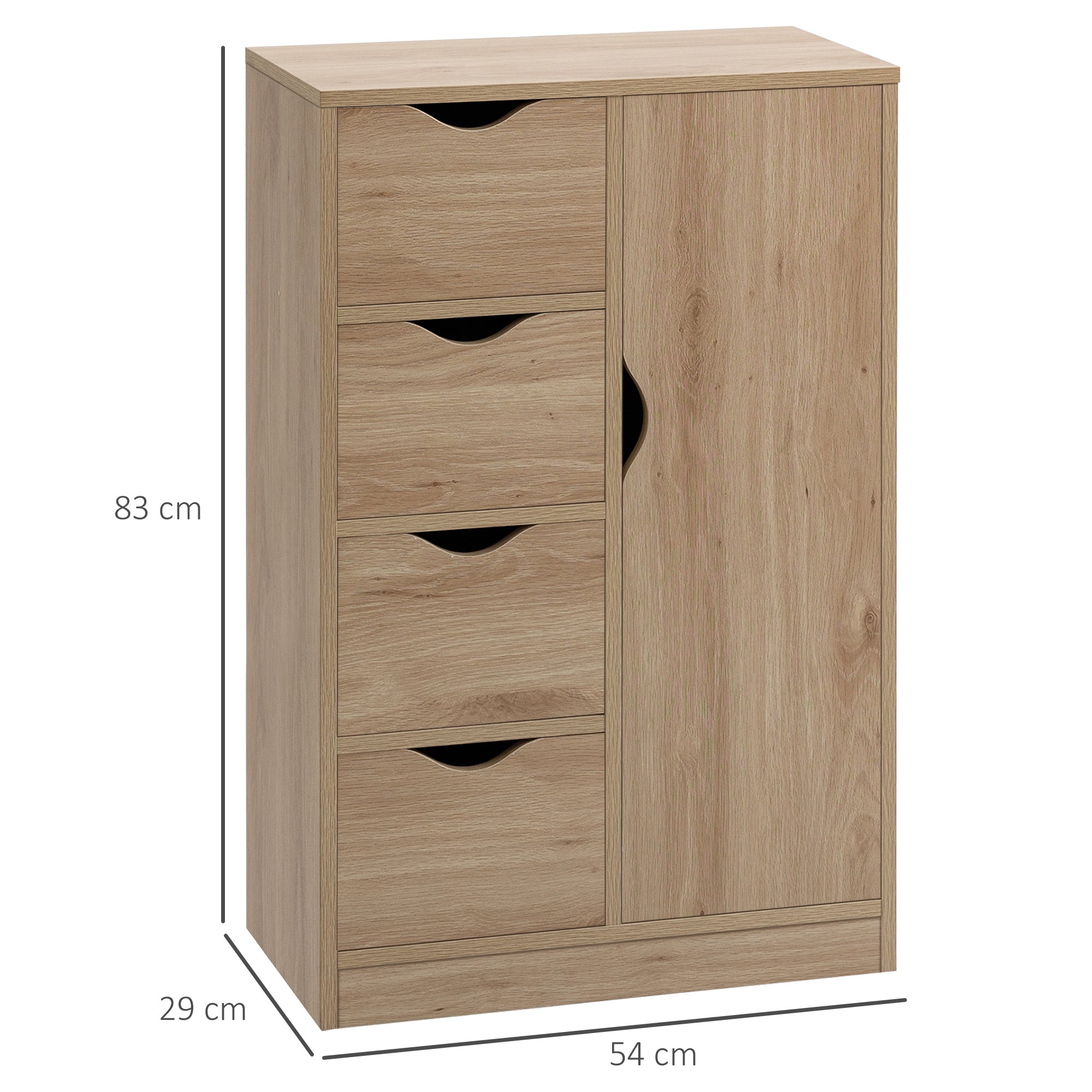 Living Room Sideboard with 4 Drawers, 1 Door, and Inner Shelf Storage Unit for Bathroom Bedroom Dining Room 54x29x83 cm Oak