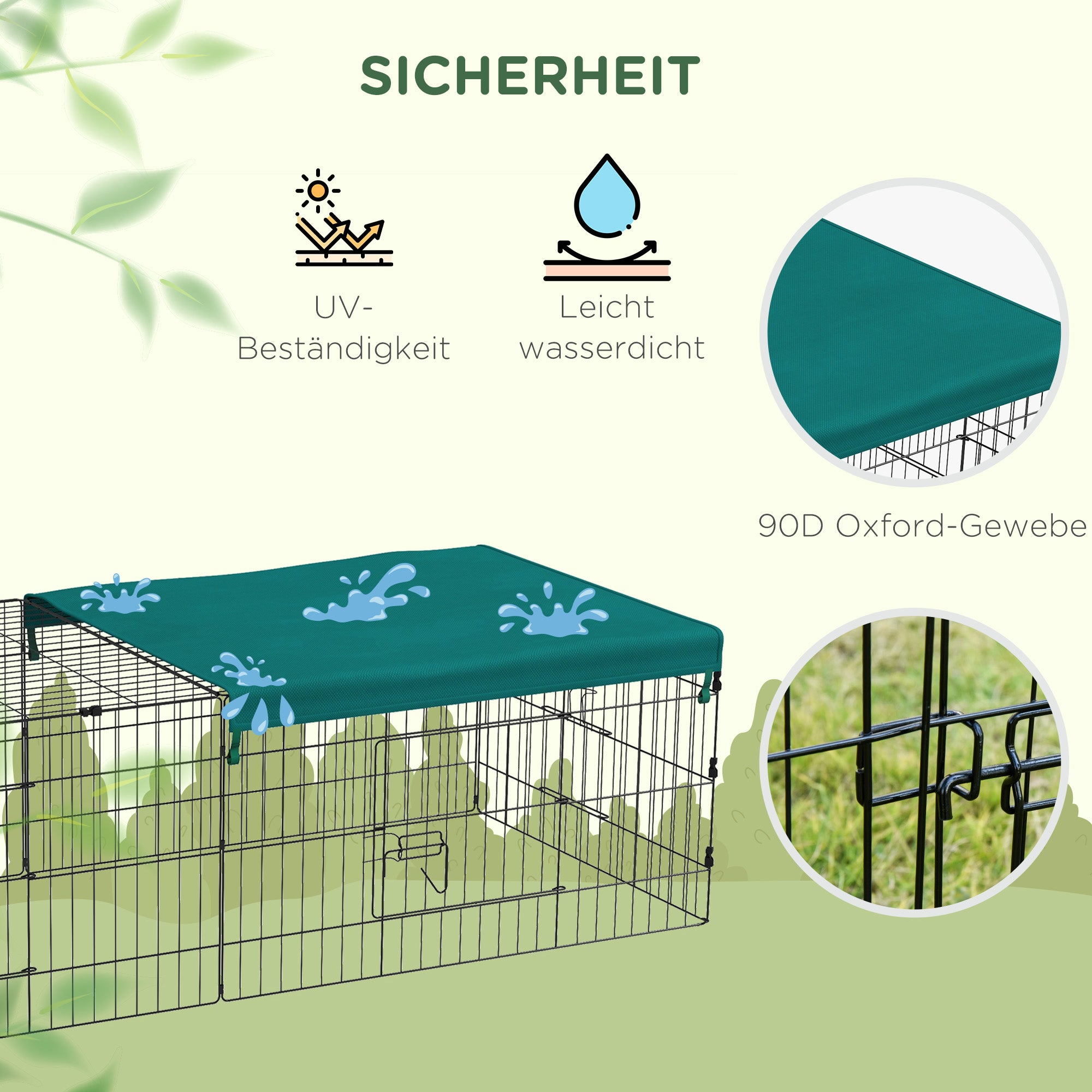 Small Animal Cage, Pet Playpen with 5 Doors, Rabbit Hutch, Small Animal Playpen with Roof, for Outdoor, 185 x 75 x 50 cm, Green