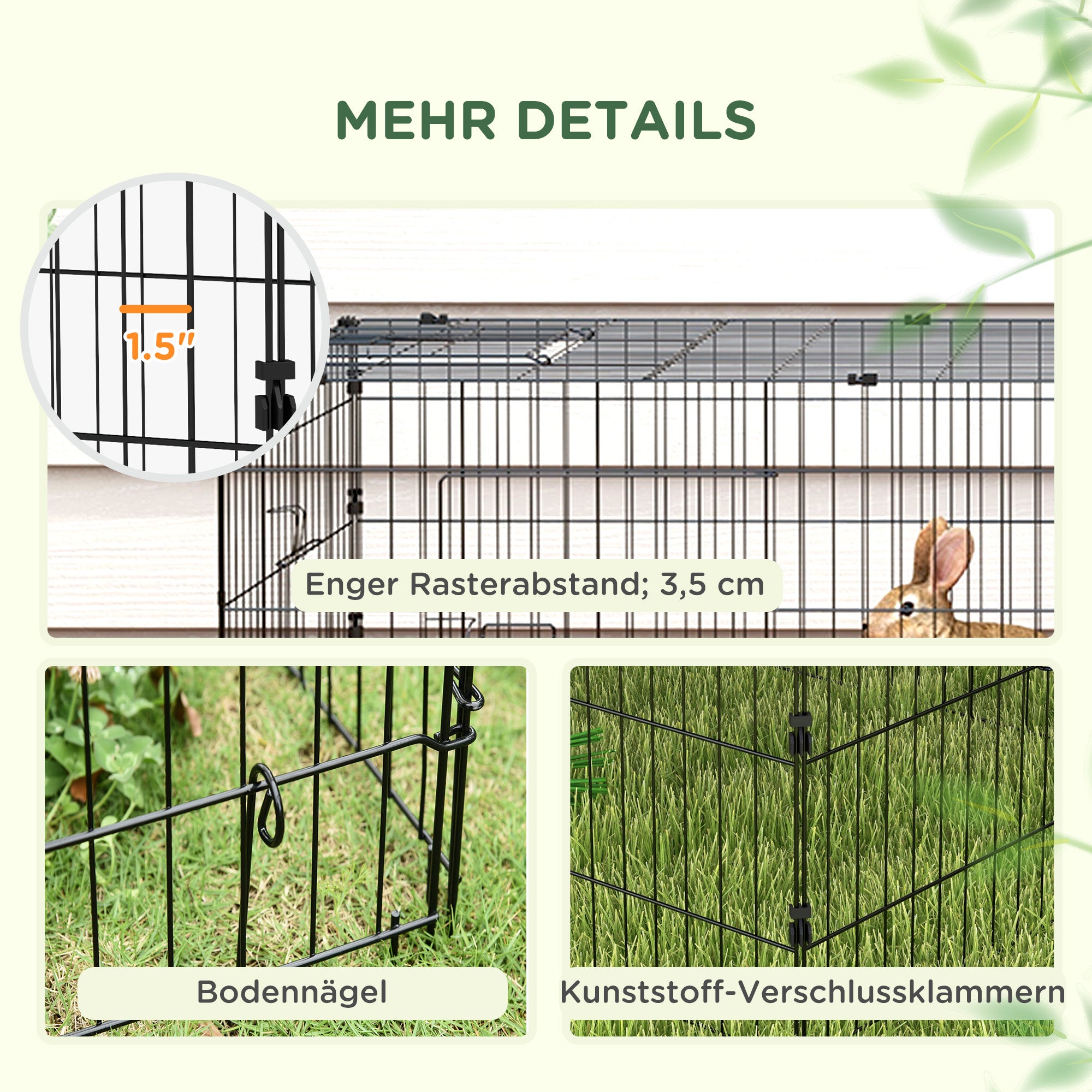 Small Animal Cage, Pet Playpen with 5 Doors, Rabbit Hutch, Small Animal Playpen with Roof, for Outdoor, 185 x 75 x 50 cm, Green