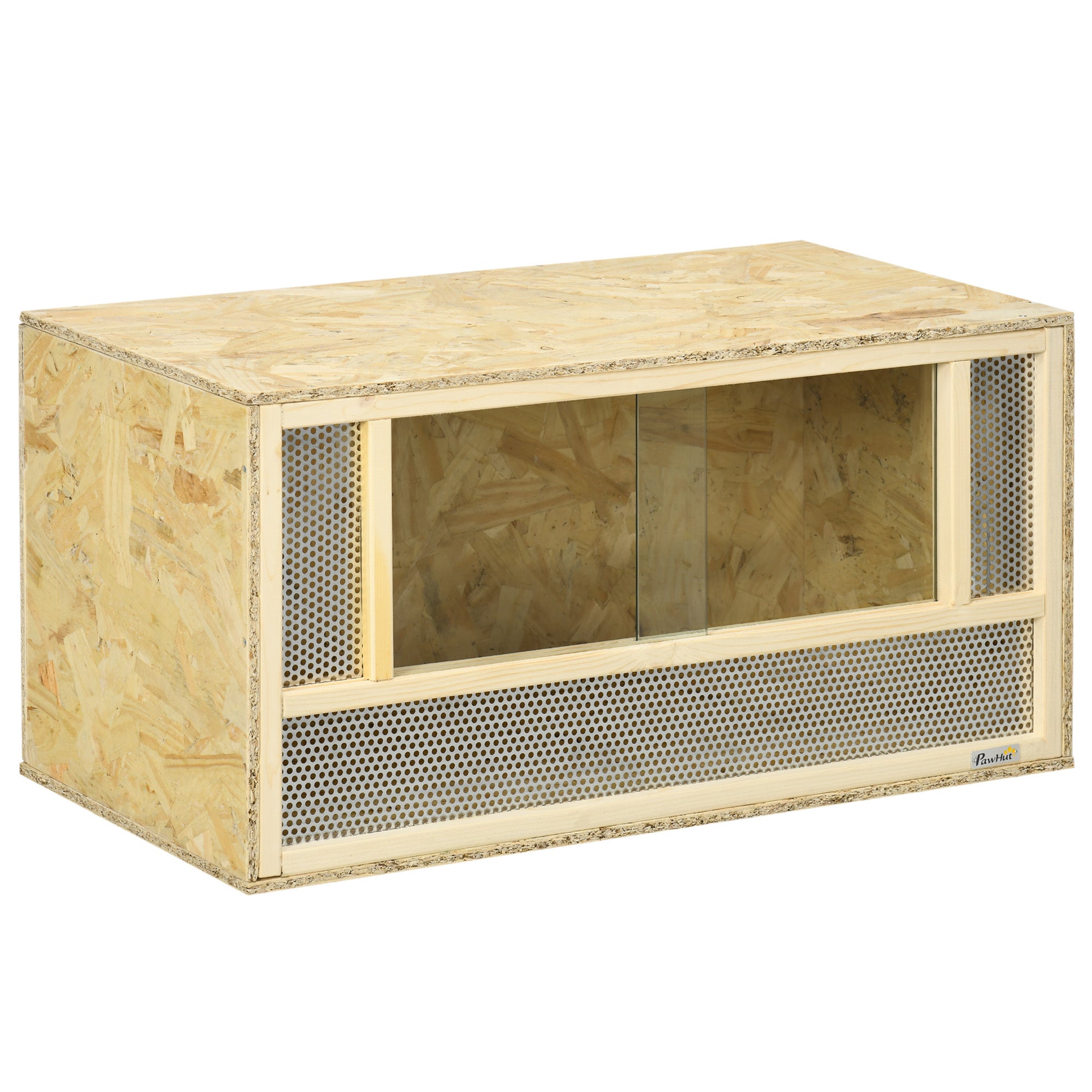 OSB Wooden Terrarium for Reptiles and Amphibians with Sliding Glass Door - 80 x 40 x 40 cm Natural